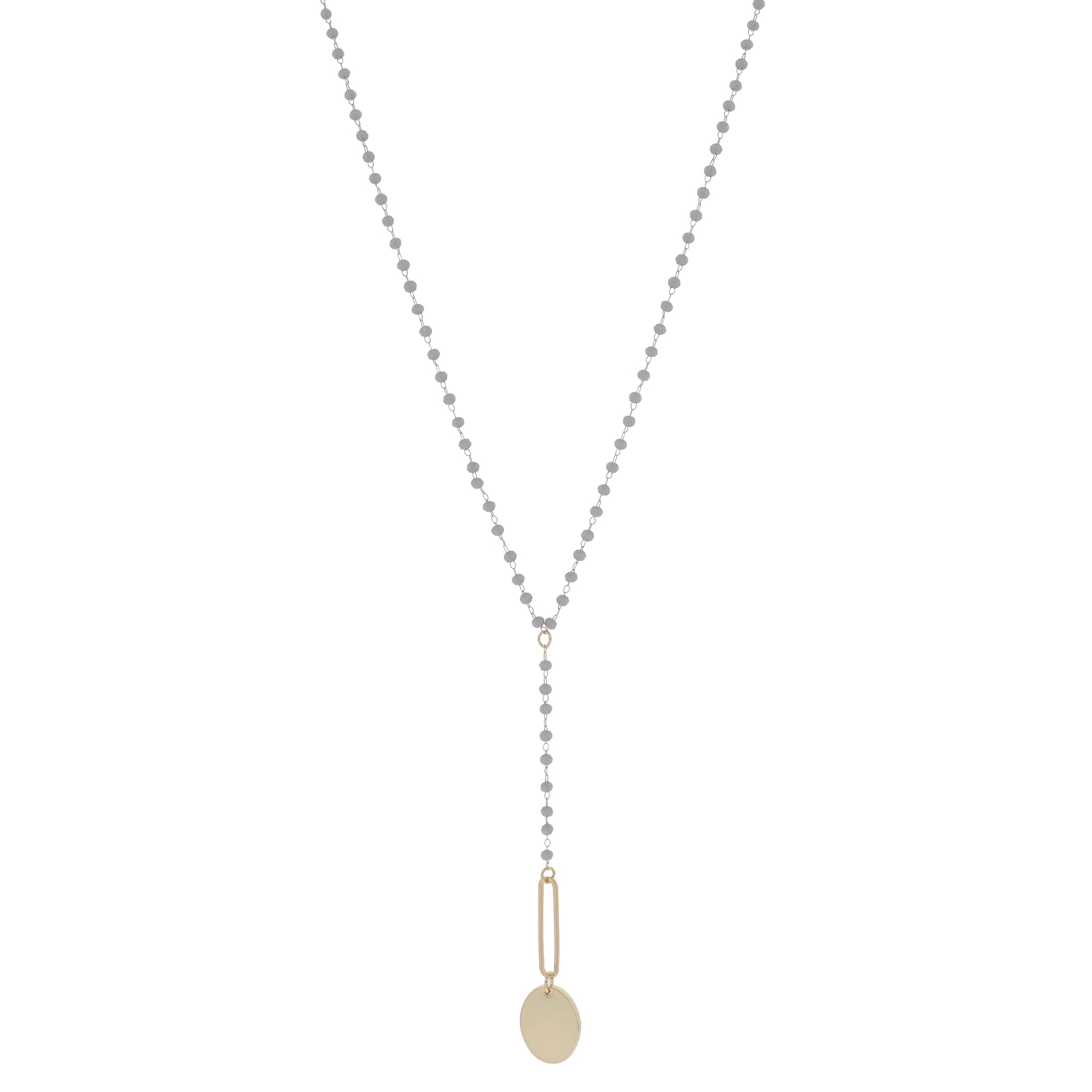 Grey Faceted Beaded Link Chain with Y-Drop and Gold Paperclip Link and Gold Oval Necklace, 3" Ext