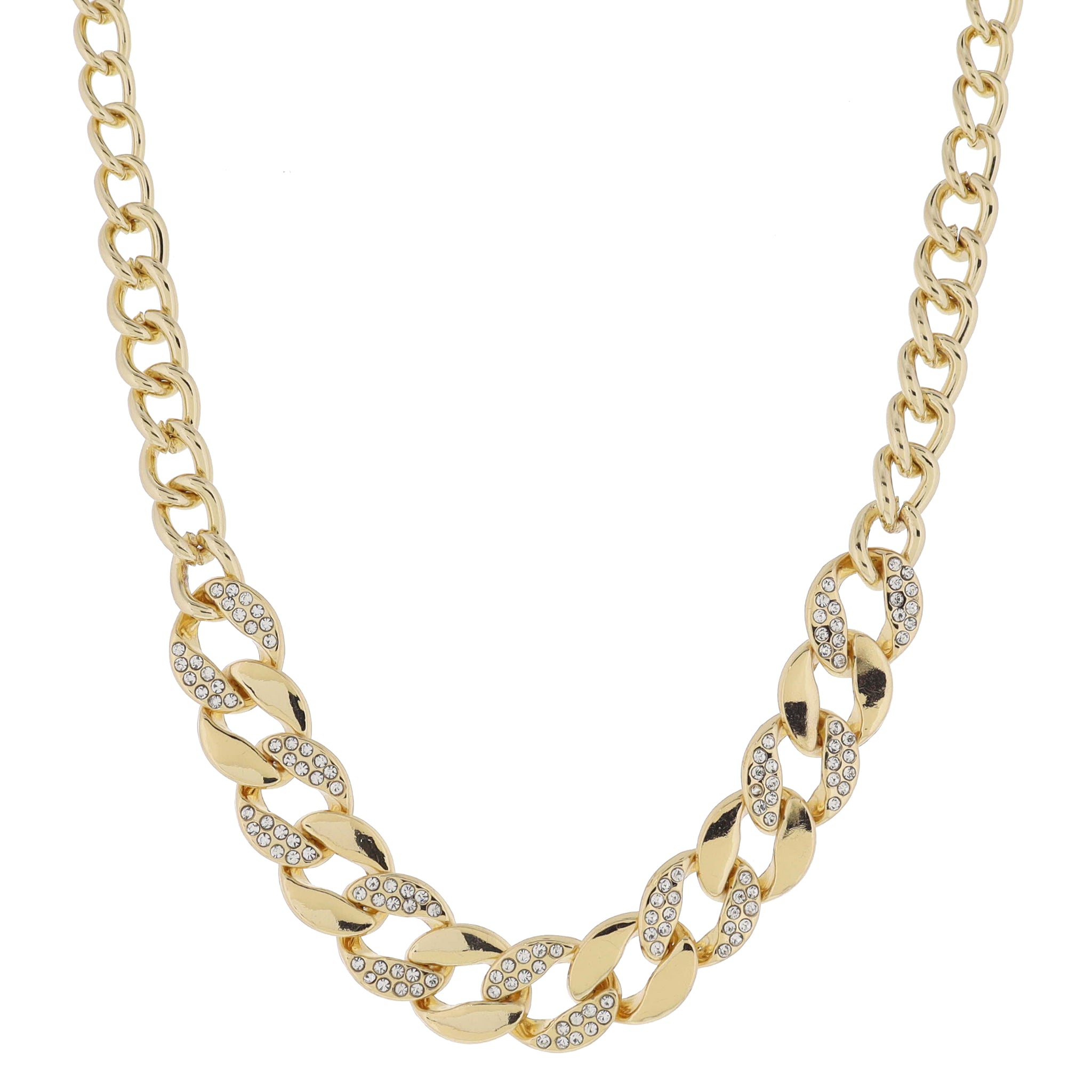 16" Chunky Gold Curb Chain Portion with Crystal Embellishment Necklace, 3" Ext
