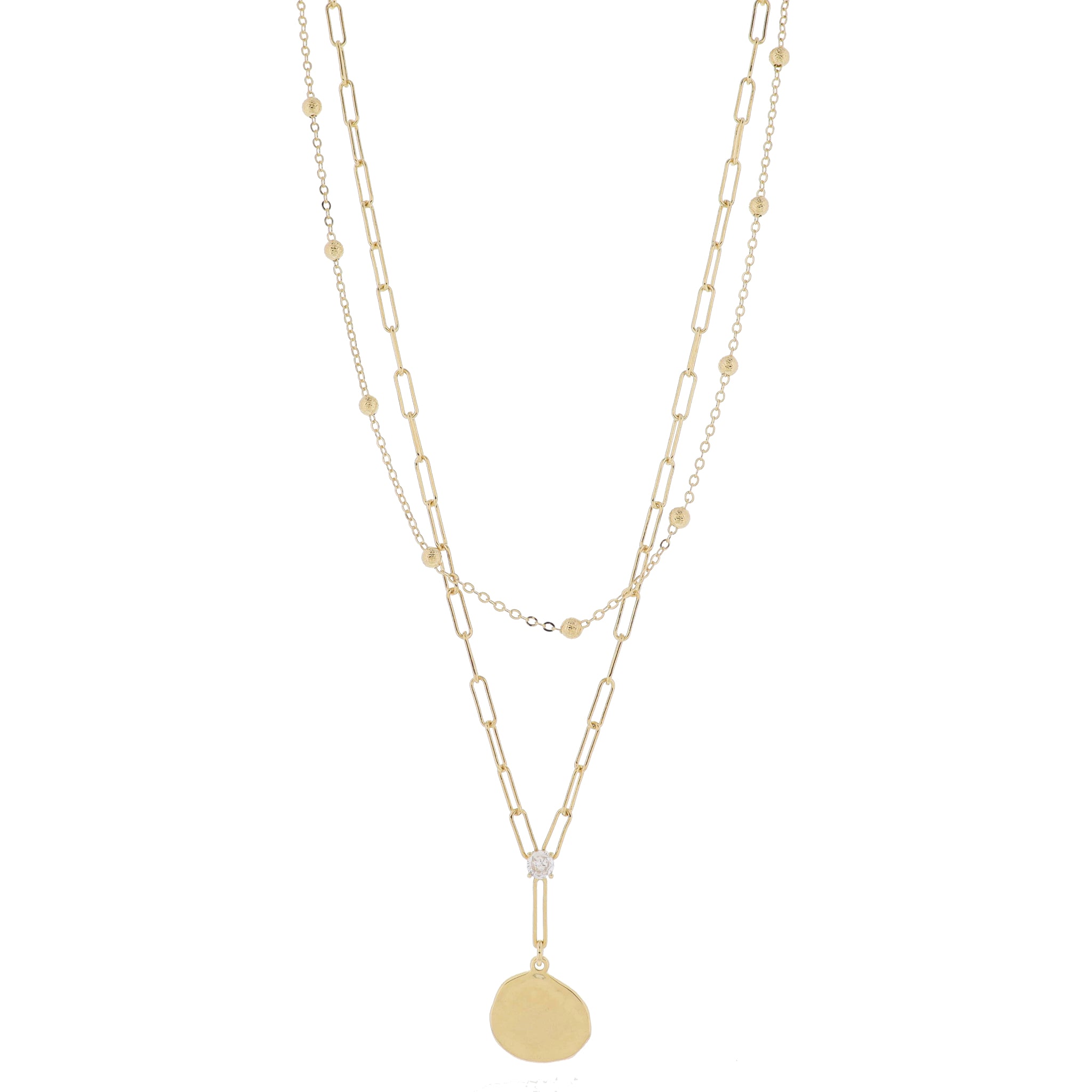 16", 18" Set of 2, Satellite Chain, Paperclip Chain with Crystal & Y-Drop & Disc Necklace, 3" Ext