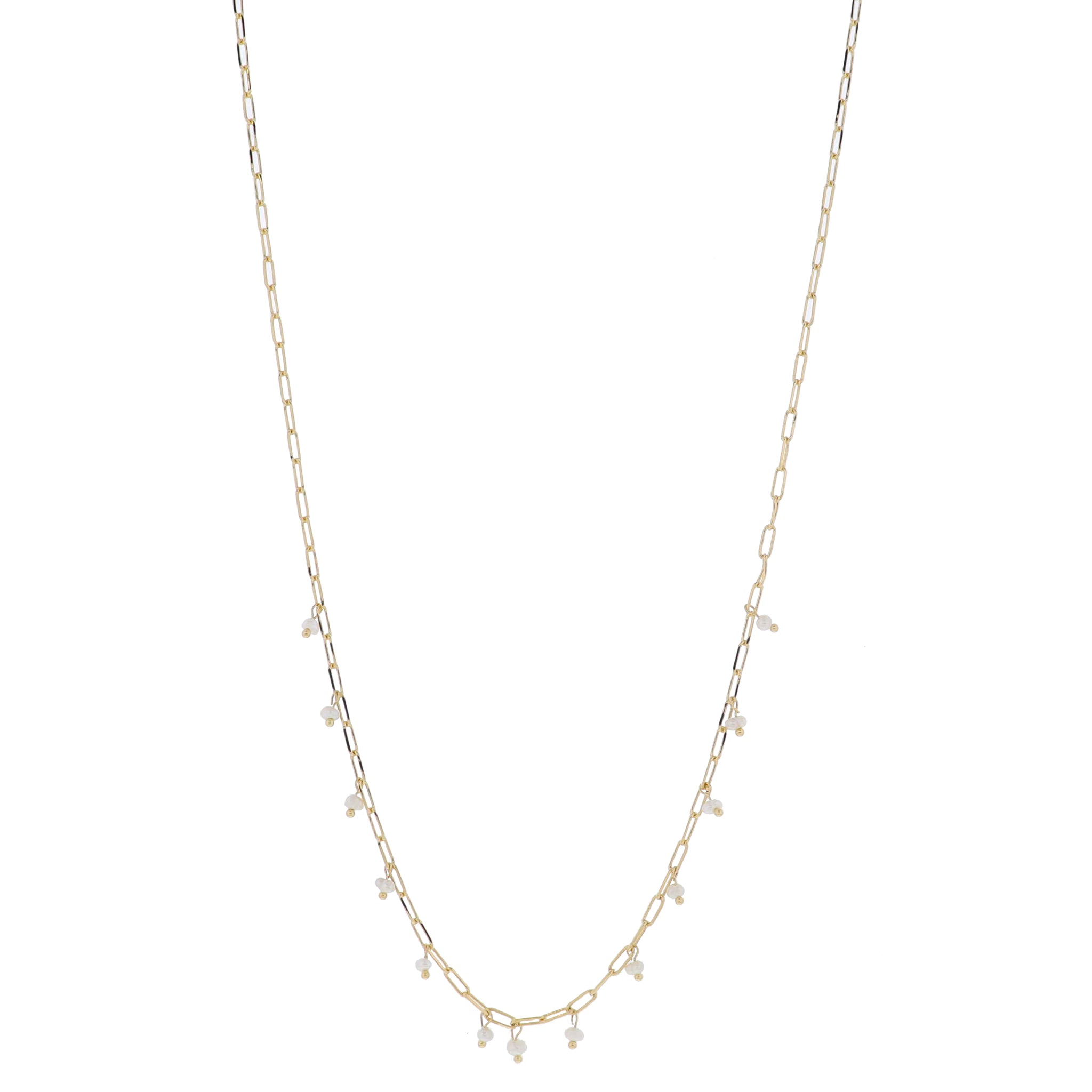 30" Mini Natural Pearl Dangles Necklace, 3" Ext