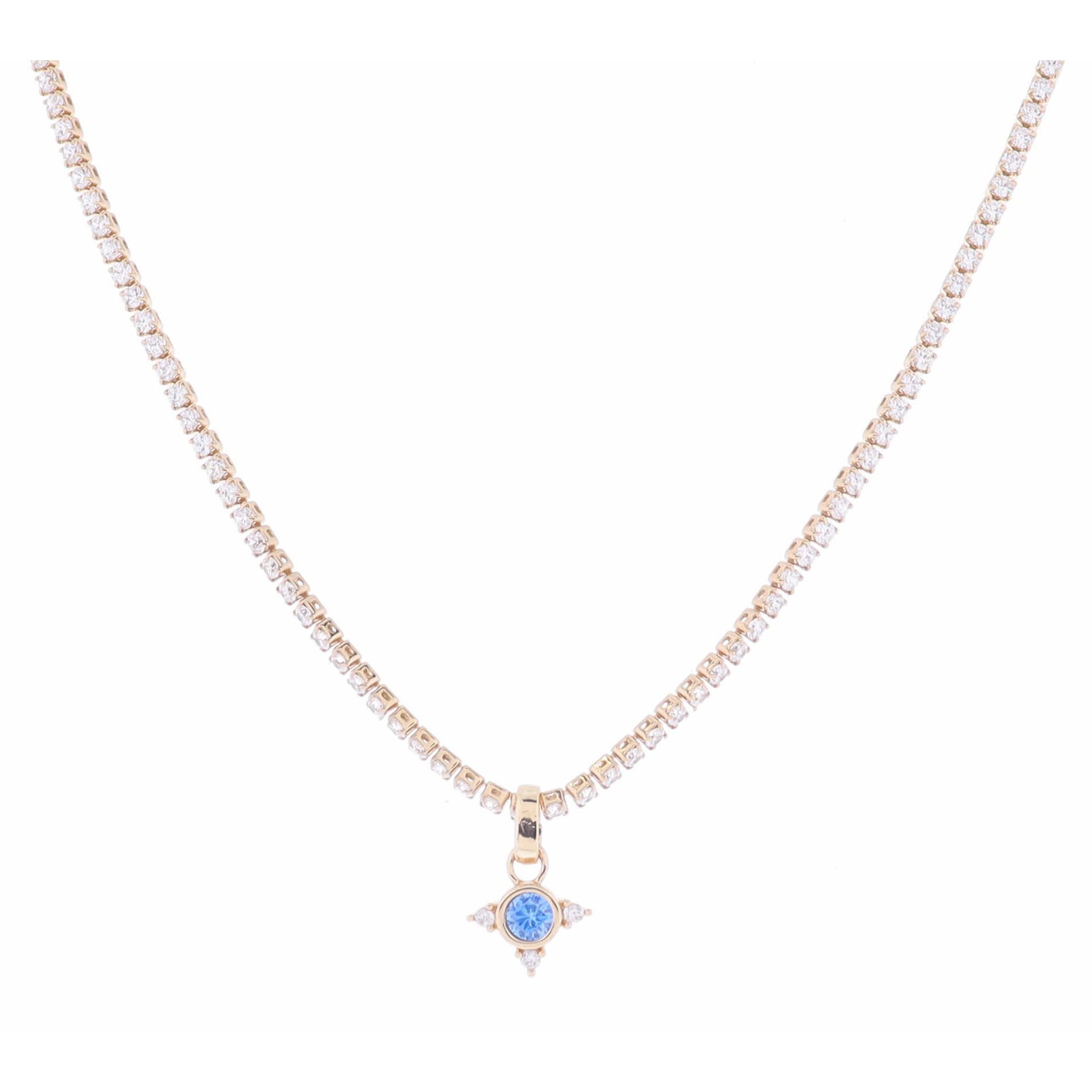 Clear Crystal Tennis & Light Blue Bezel Crystal with Clear Crystal Accents Necklace, 2.5" Ext