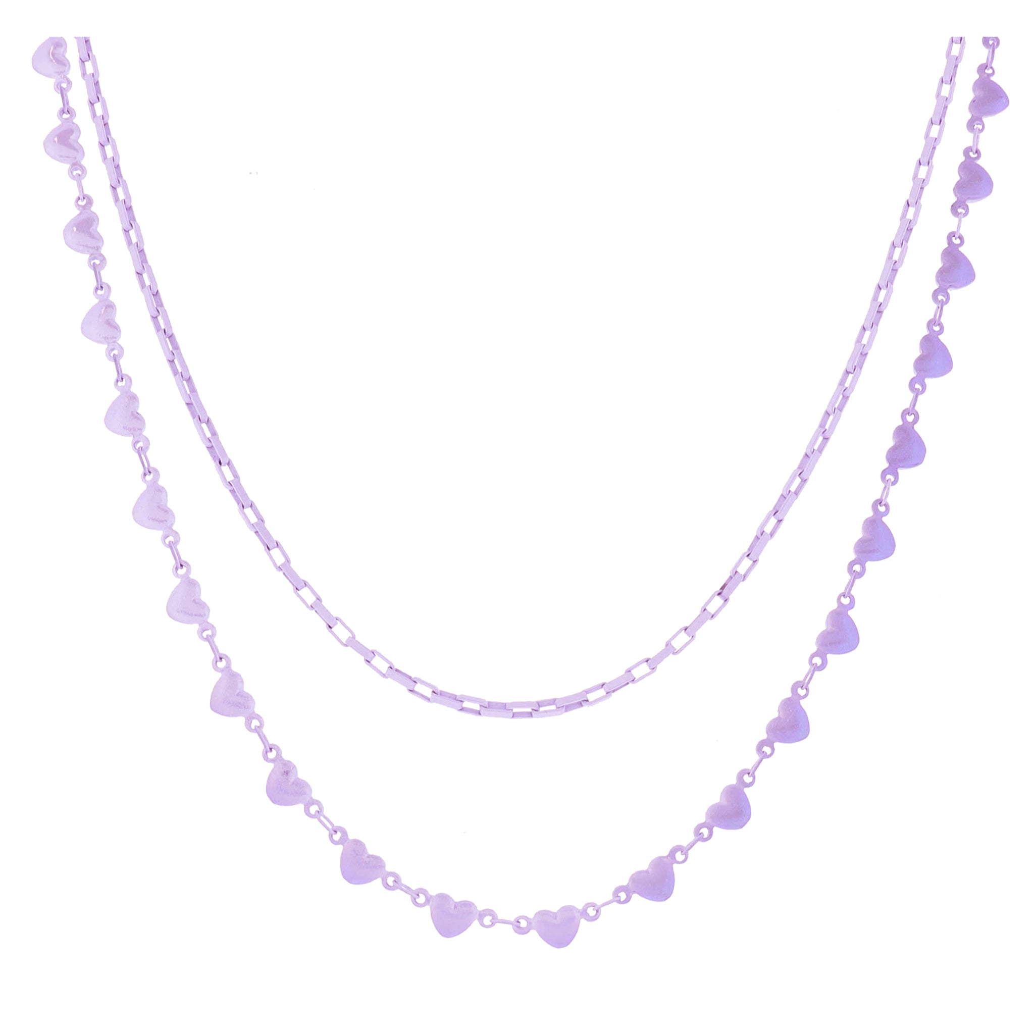 Kids 12", 14" 2 Strand Lavender Box Chain, Iridescent Lavender Heart Chain Necklace, 3" Ext