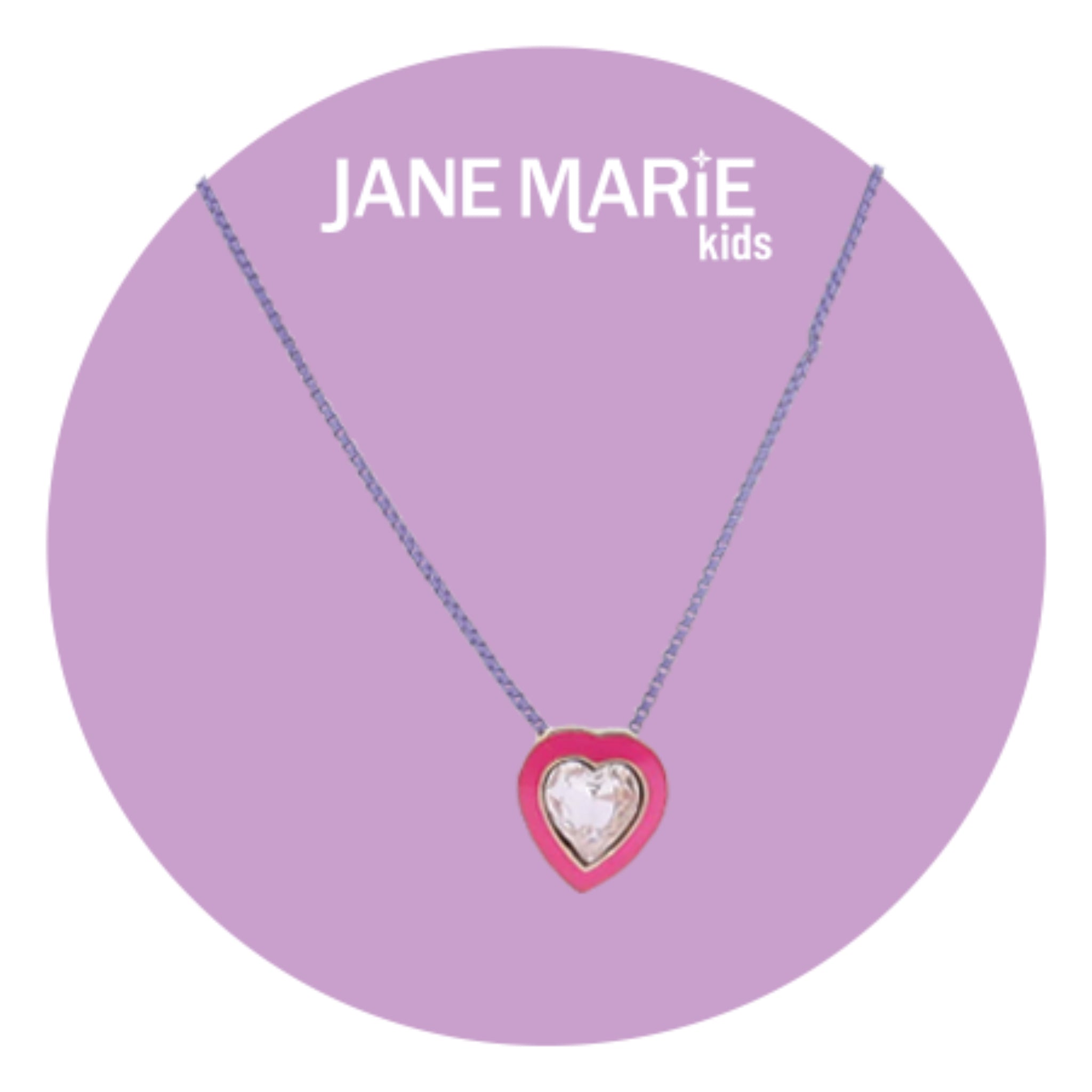 Kids 14" Lavender Chain Necklace with Hot Pink Enamel & Light Pink Crystal Heart