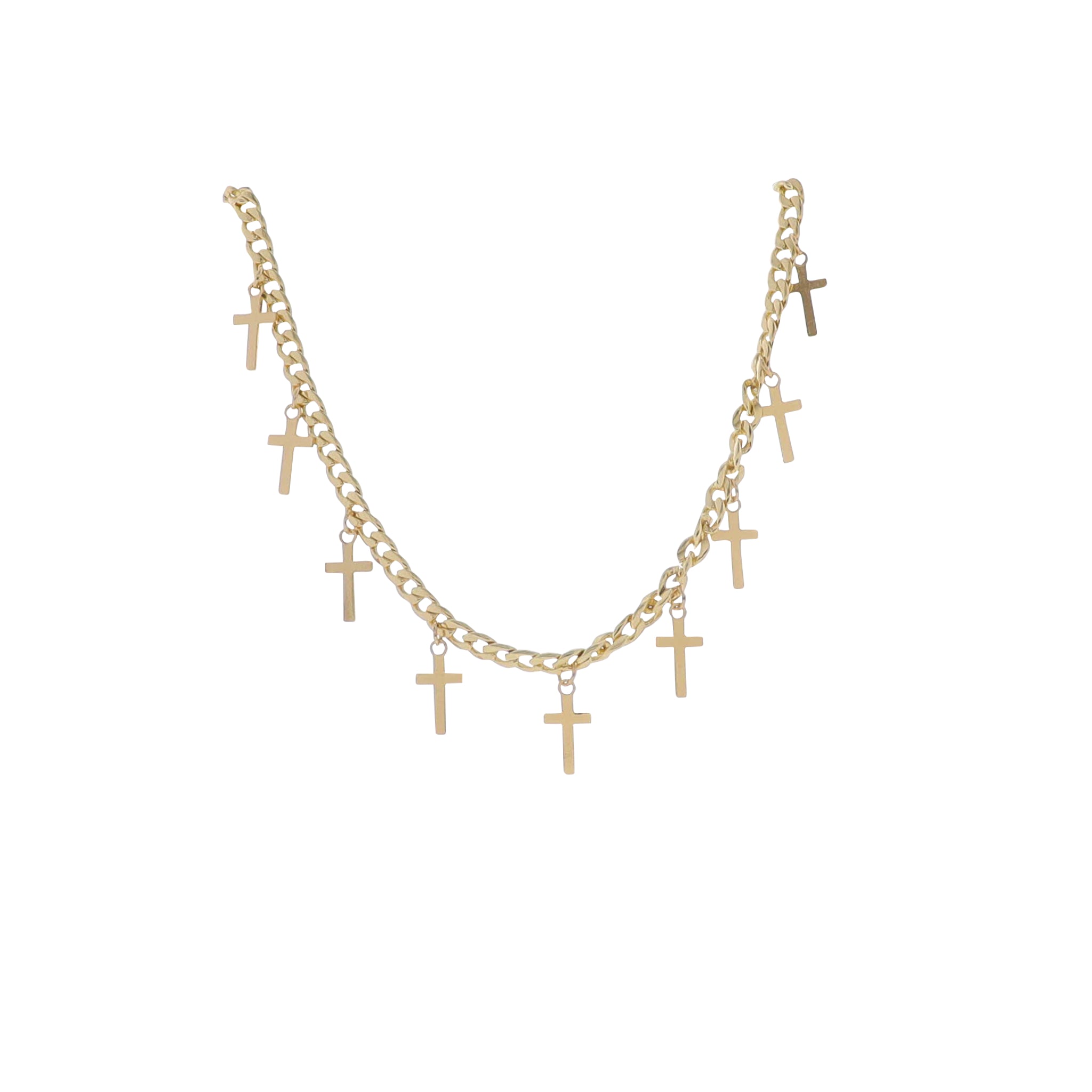 18"-24" Gold Curb Chain Necklace with Gold Crosses Stations