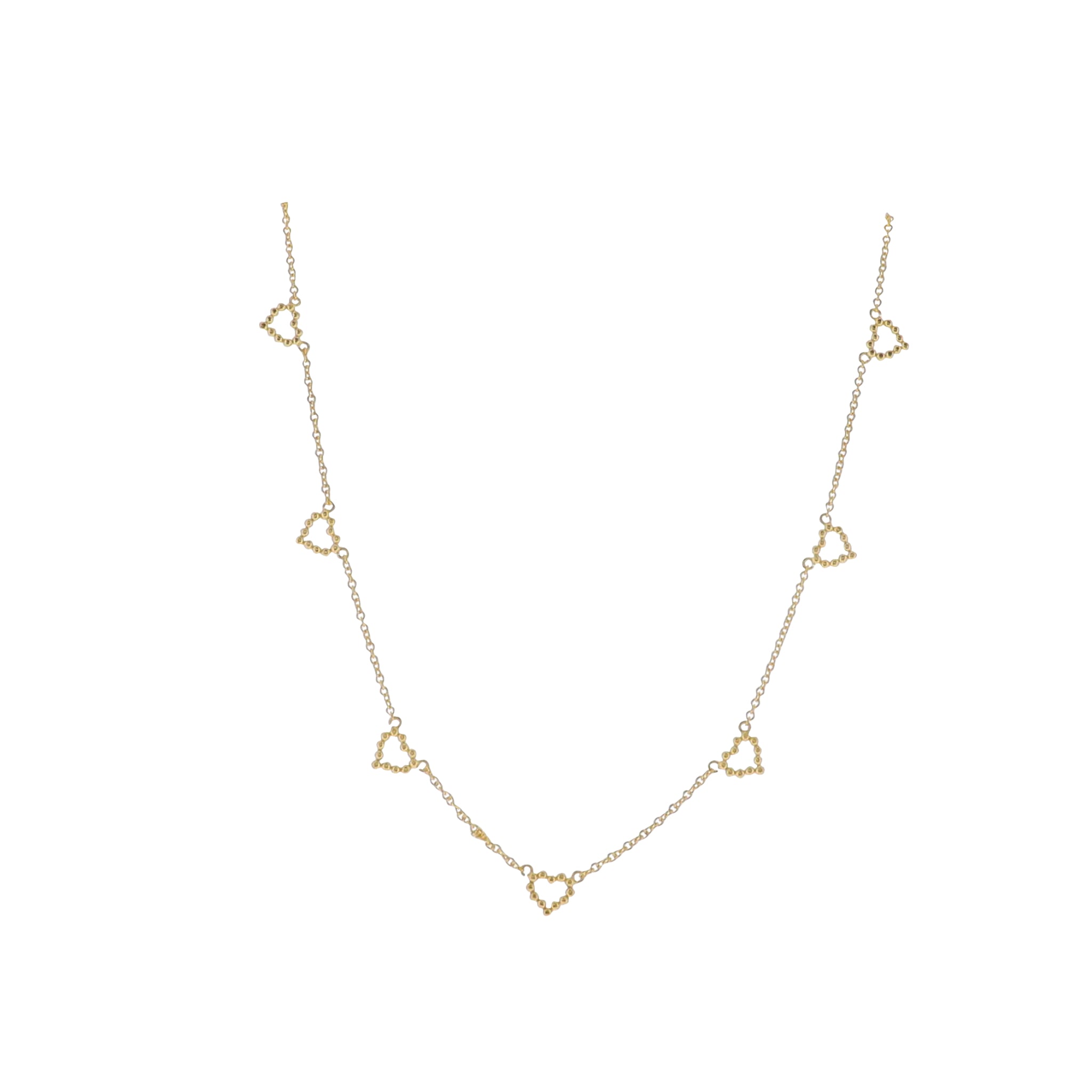 18K Gold Plated Rolo Chain Necklace with Multi Ball Open Hearts