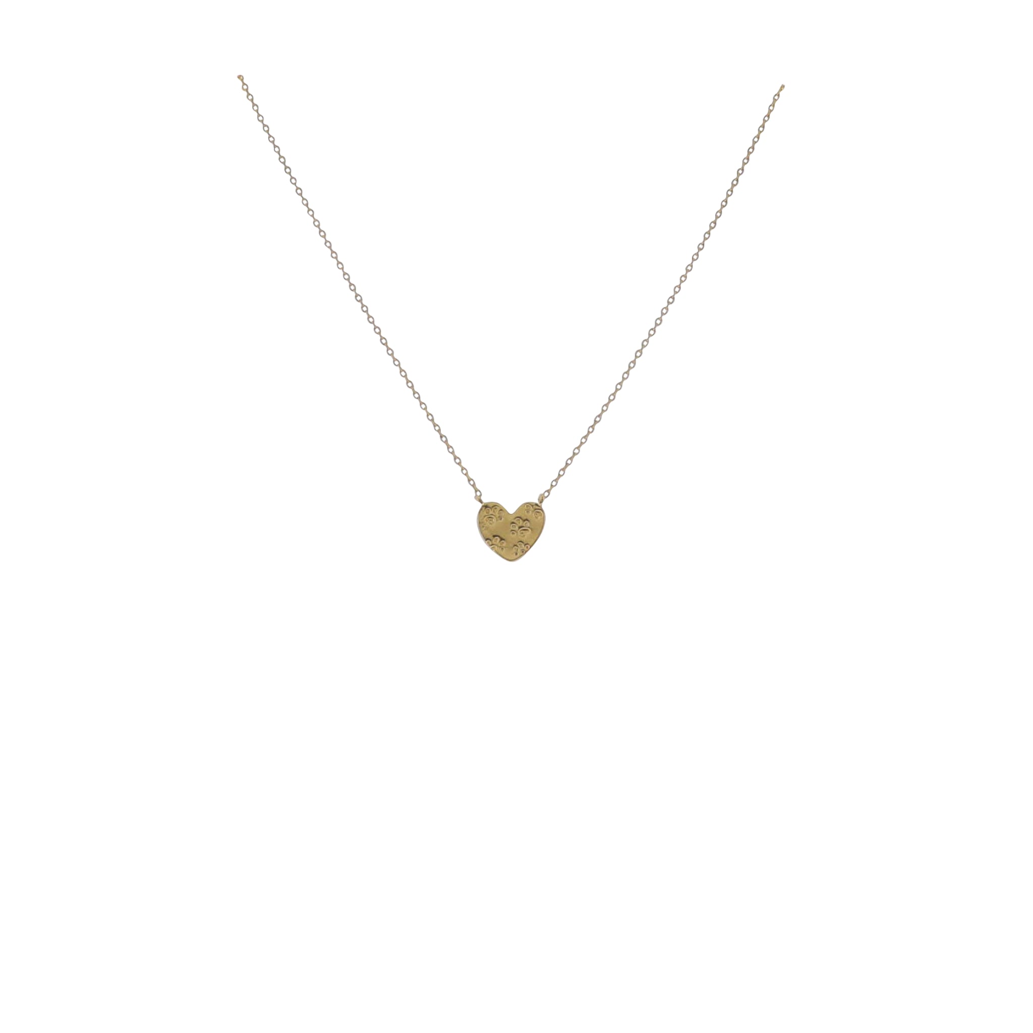 17" 18K Gold Plated Paperclip Chain Necklace with Heart with Paw Prints Pendant