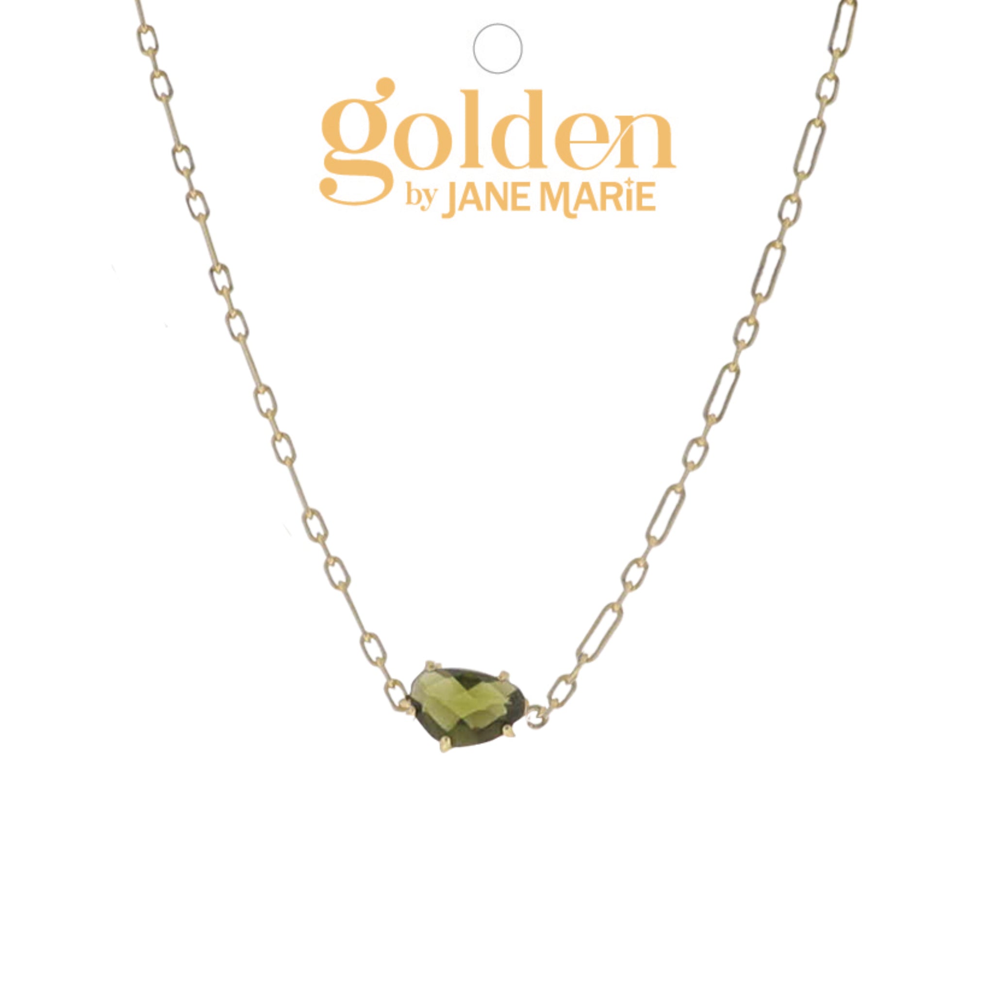 16" 18K Gold Plated Link Paperclip Chain Necklace with "August" Peridot Stone Pendant