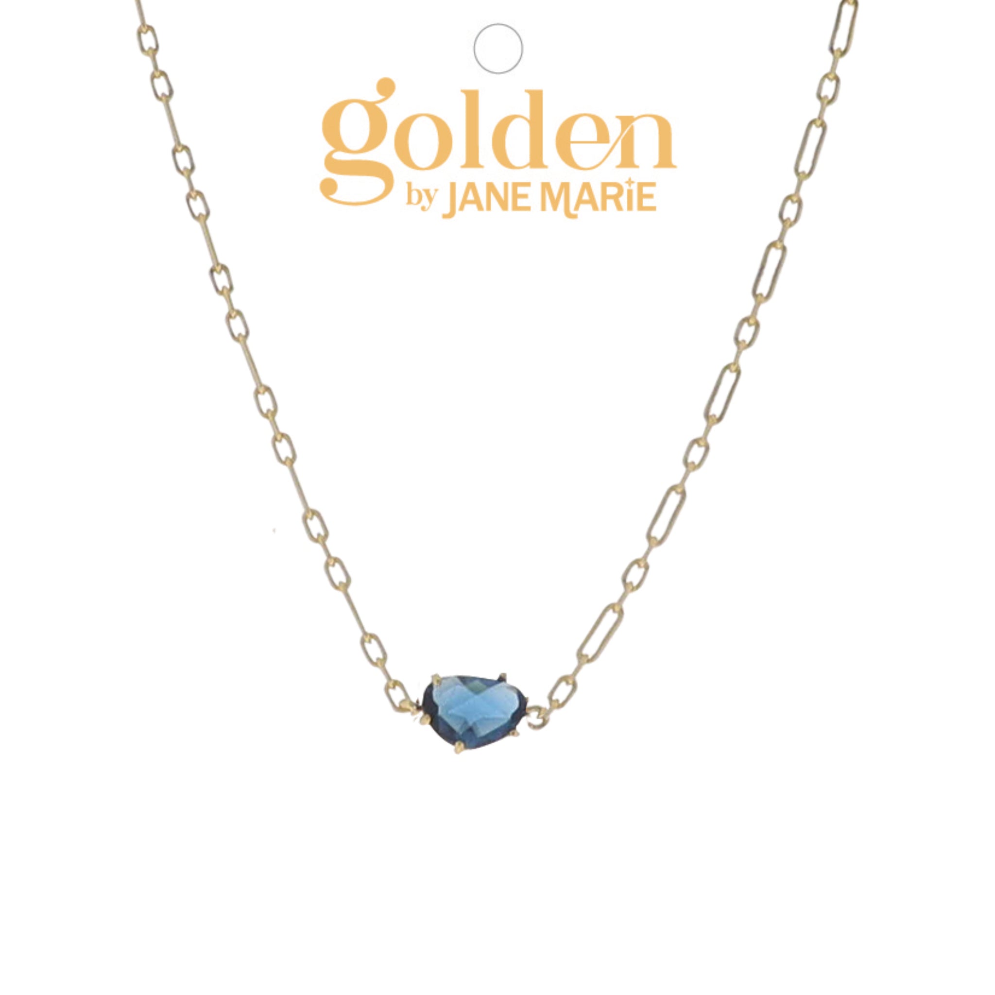 16" 18K Gold Plated Link Paperclip Chain Necklace with "September" Sapphire Stone Pendant