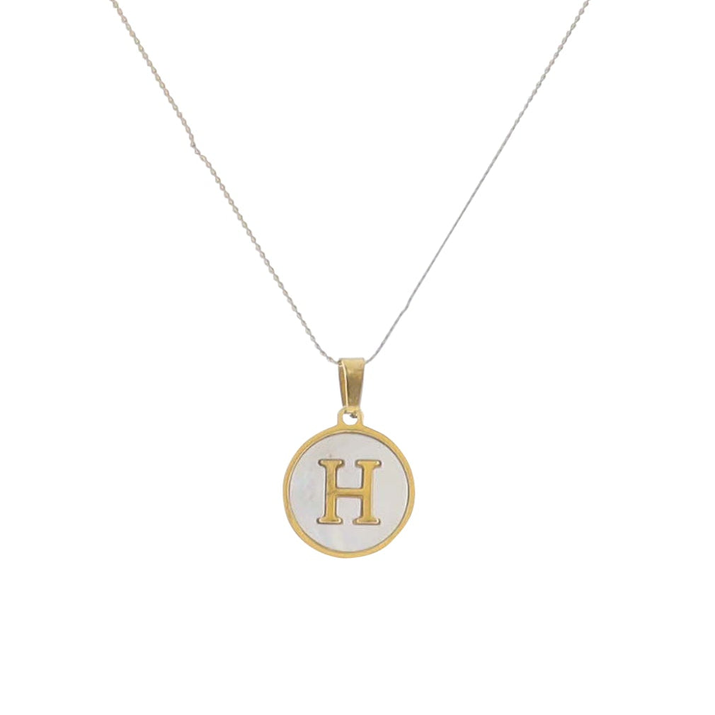 15" 18K Gold Plated Fine Rope Chain Necklace with Initial "H" Pearl Circle