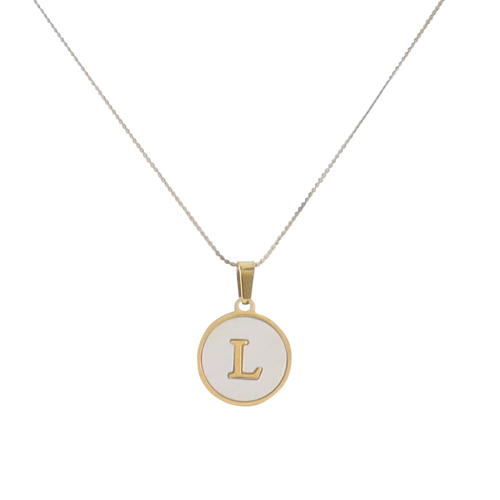 15" 18K Gold Plated Fine Rope Chain Necklace with Initial "L" Pearl Circle