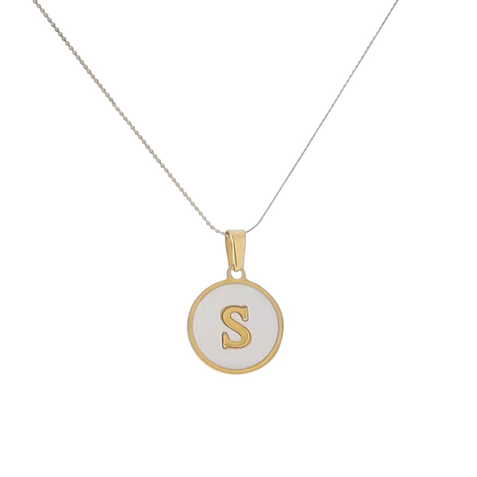 15" 18K Gold Plated Fine Rope Chain Necklace with Initial "S" Pearl Circle