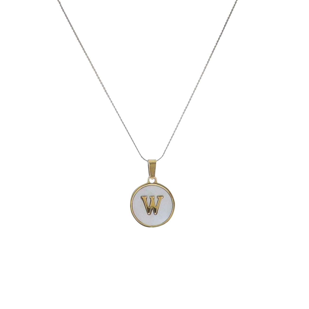 15" 18K Gold Plated Fine Rope Chain Necklace with Initial "W" Pearl Circle