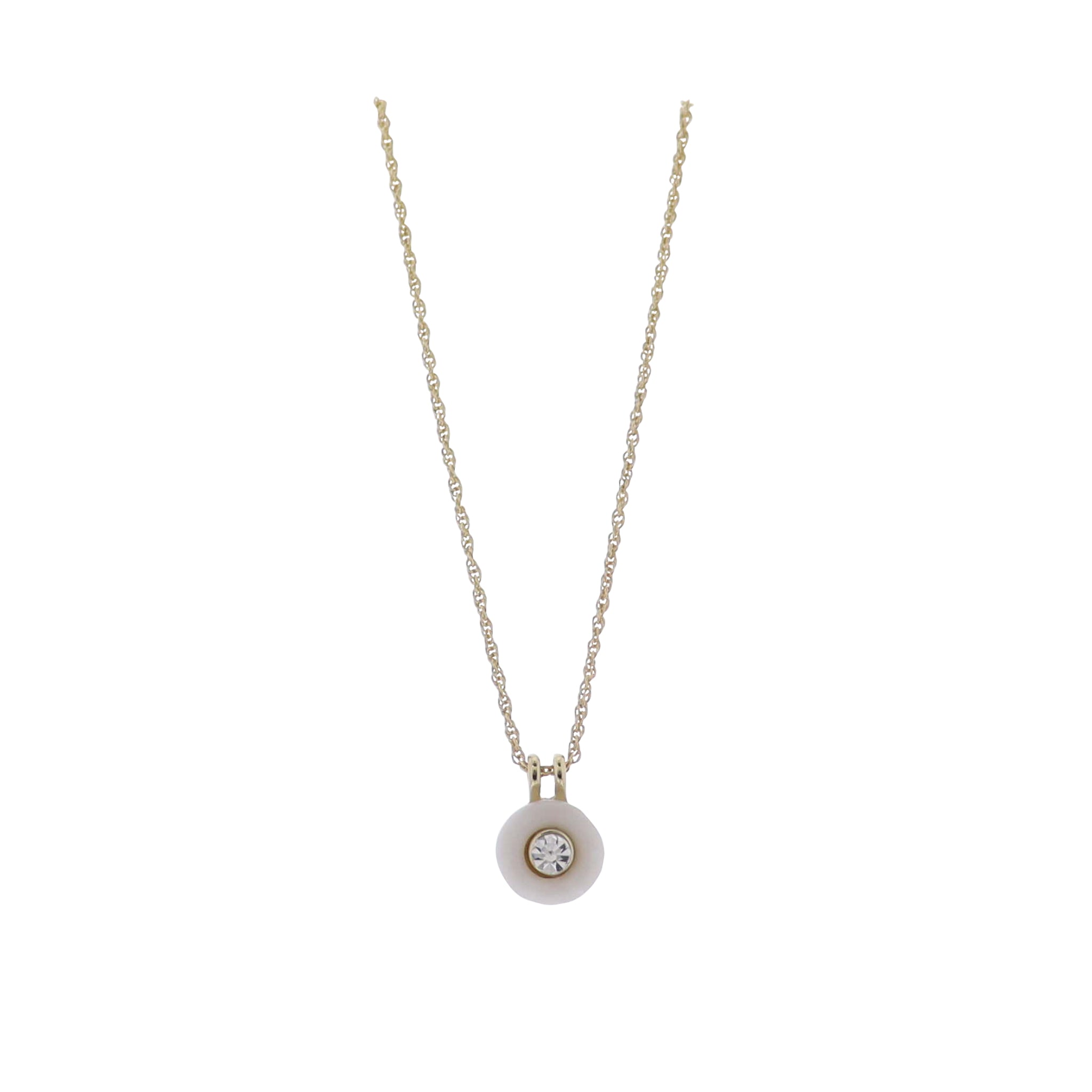 Gold Rope Chain Necklace with White Stone with Center Crystal