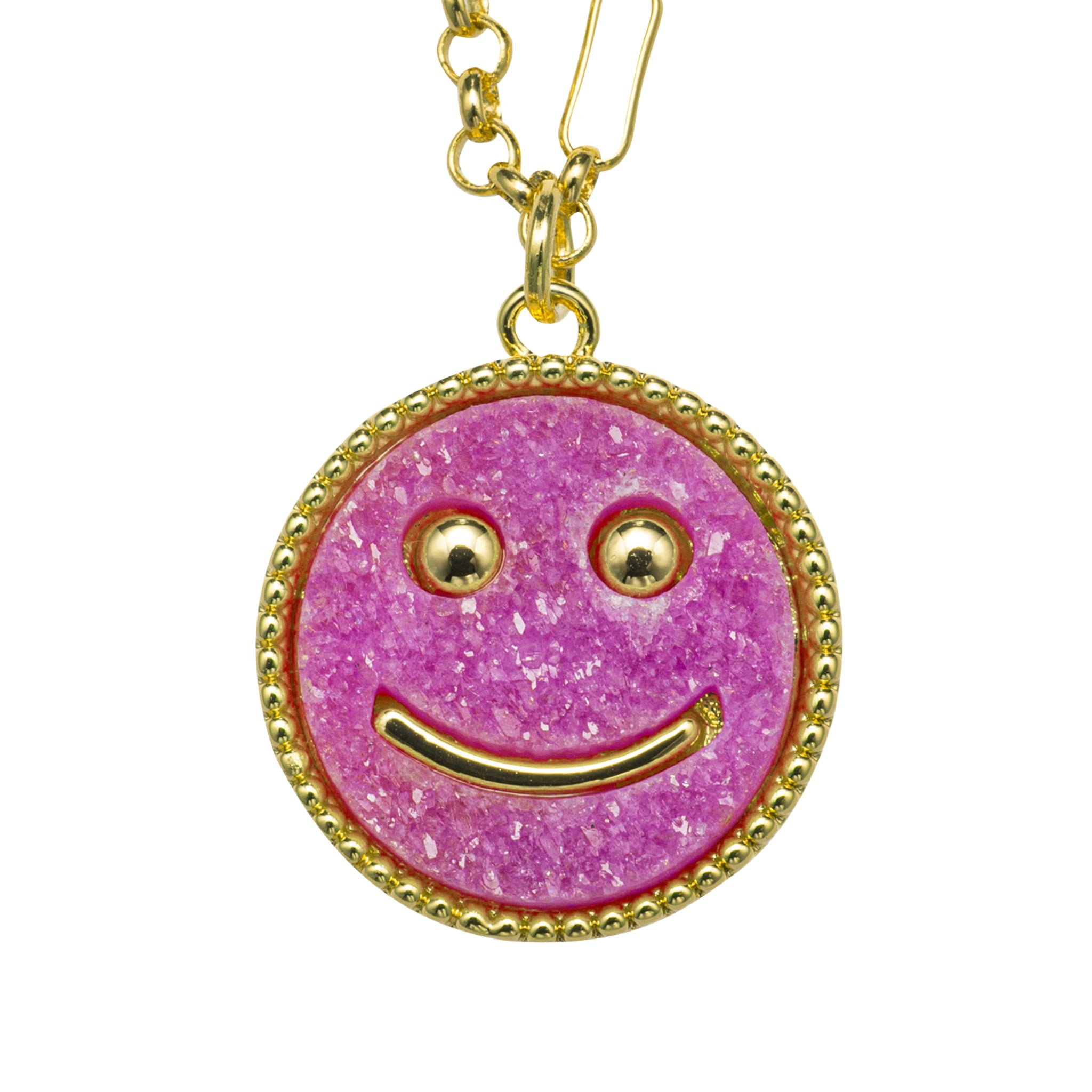 Kids 18K Gold Plated Necklace with Purple Happy Face Druzy