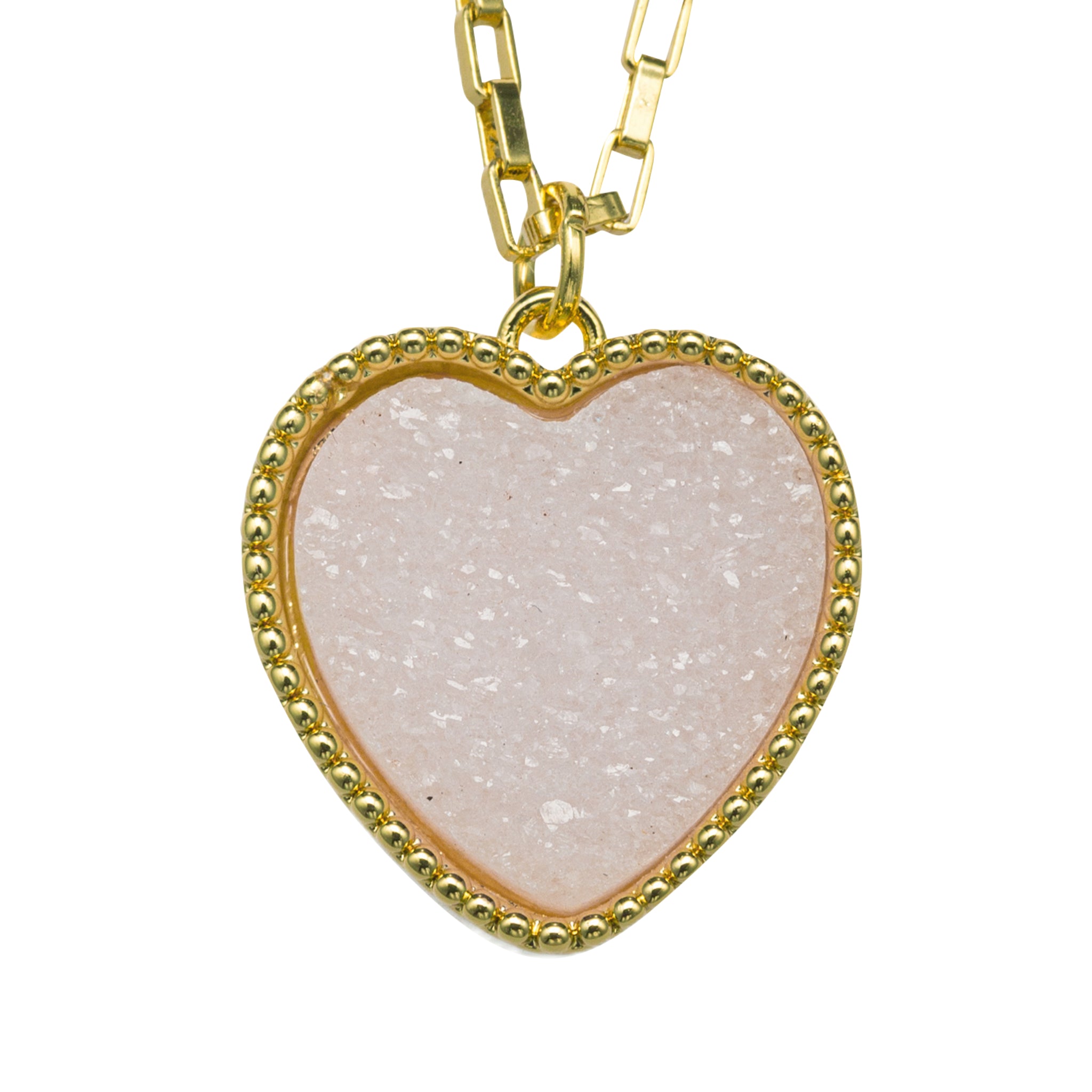 Kids 18K Gold Plated Necklace with Light Pink Heart Druzy