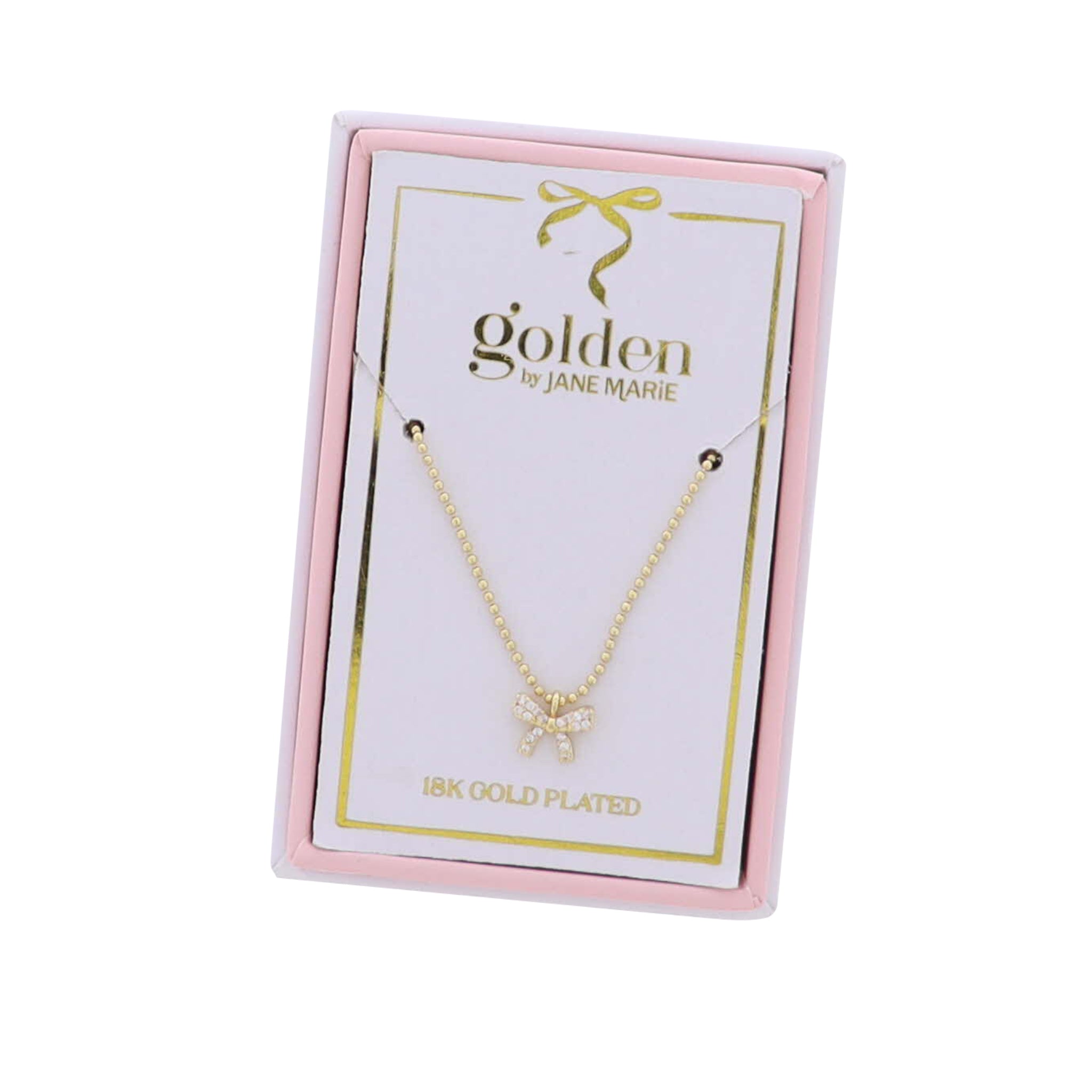 Kids 18K Gold Plated Necklace with Clear Crystal Bow