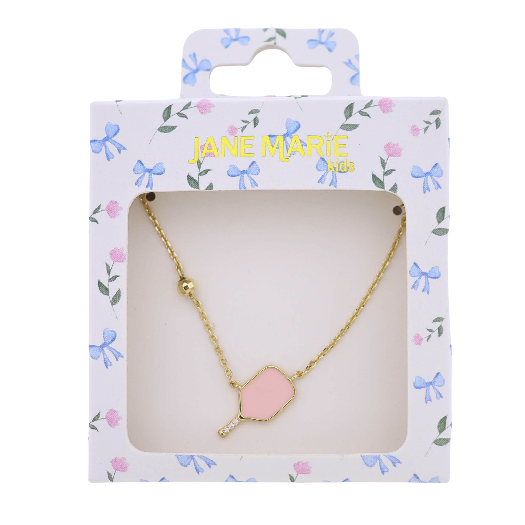 Kids Gold Cable Chain Necklace with Pink Pickleball Paddle