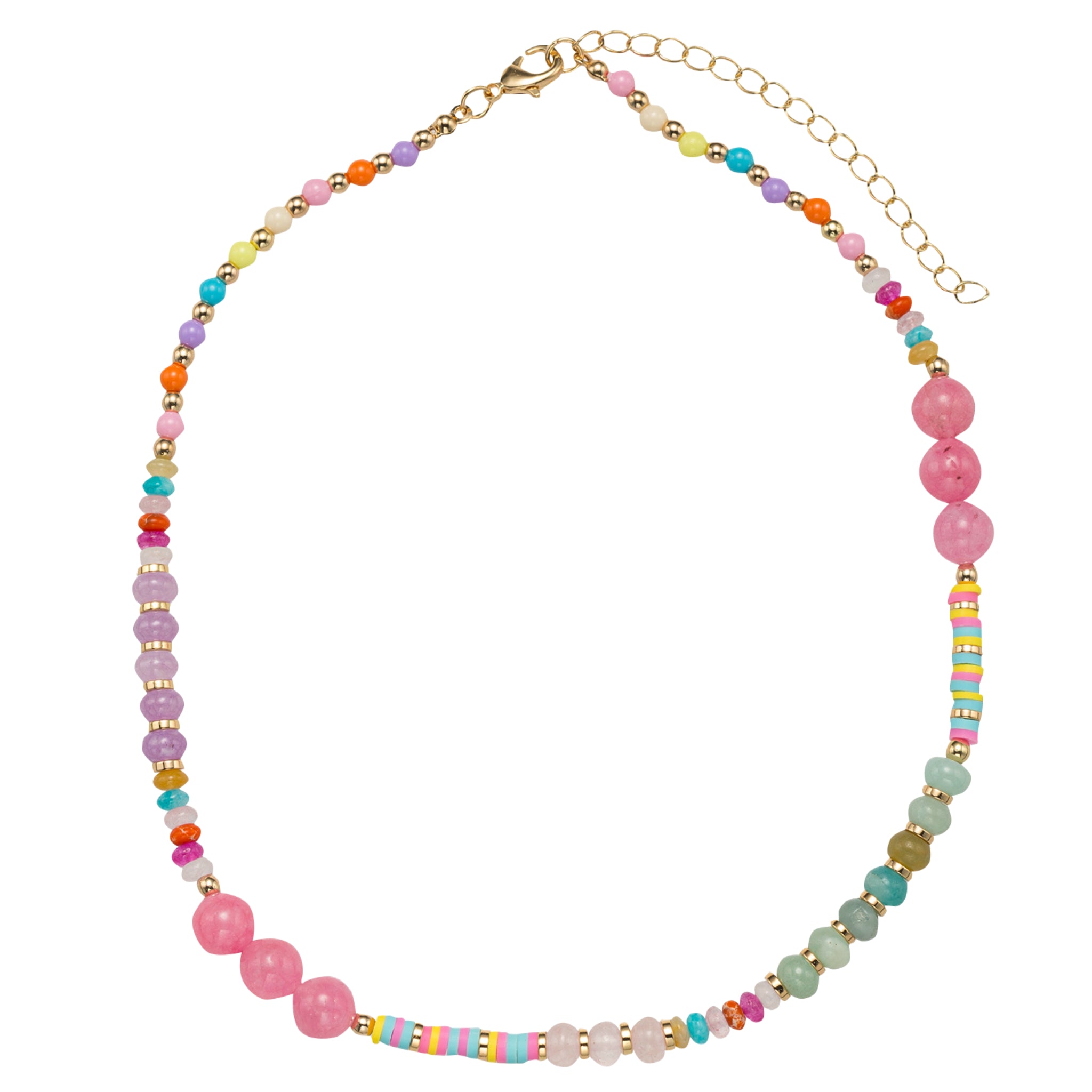 Kids Multi Stone, Rubber Disk Beaded Necklace