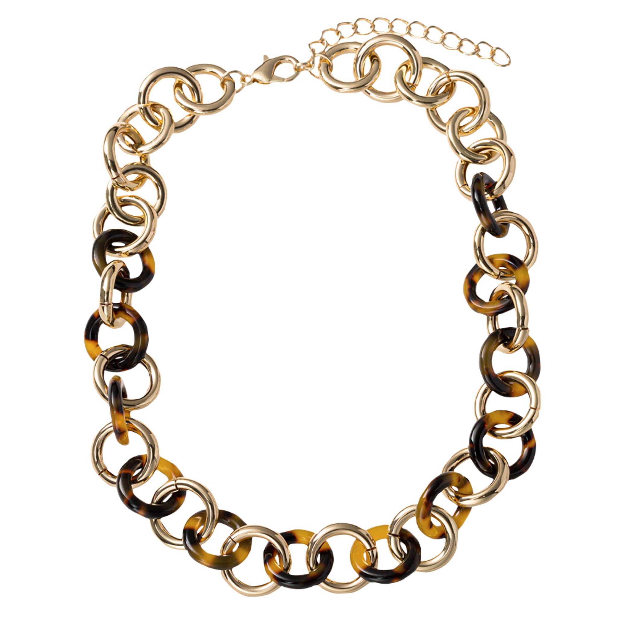 Gold, Tortoise Circle Linked Necklace