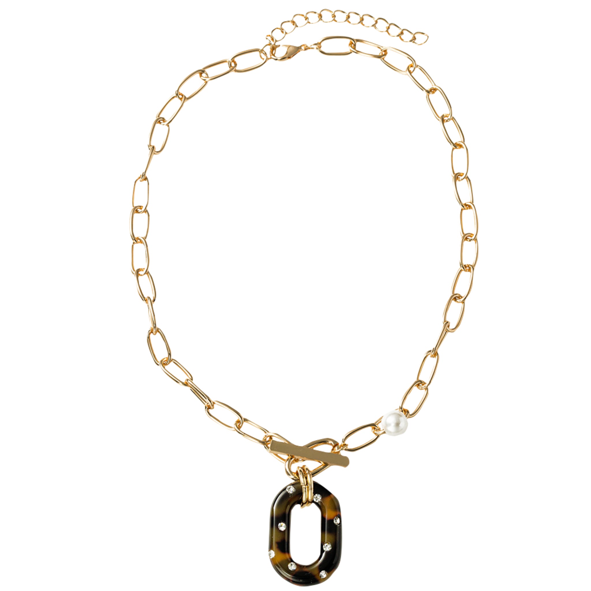 Gold Chain Necklace with Tortoise Oval with Crystals