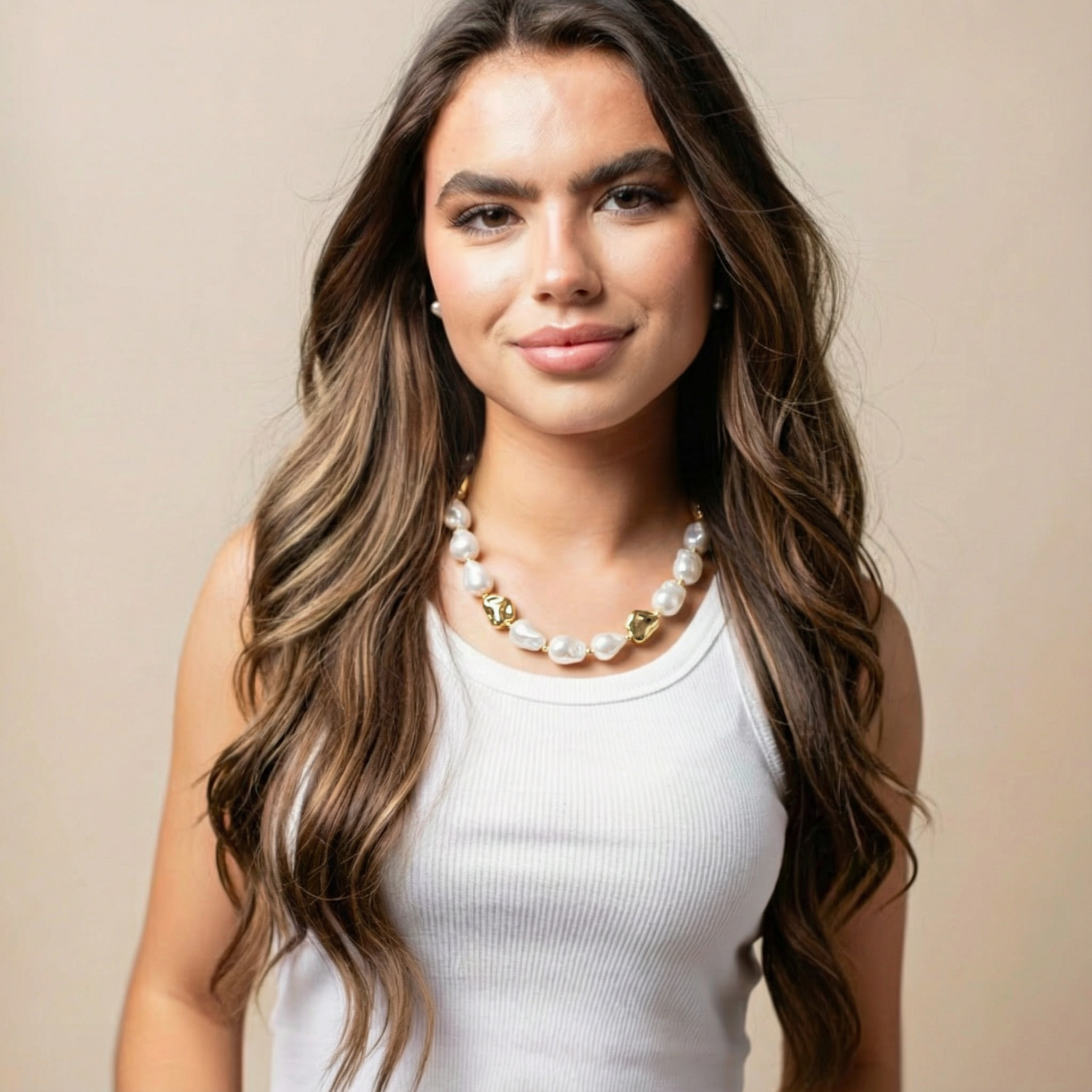 18K Gold Plated Large Gold & Pearl Beaded Necklace