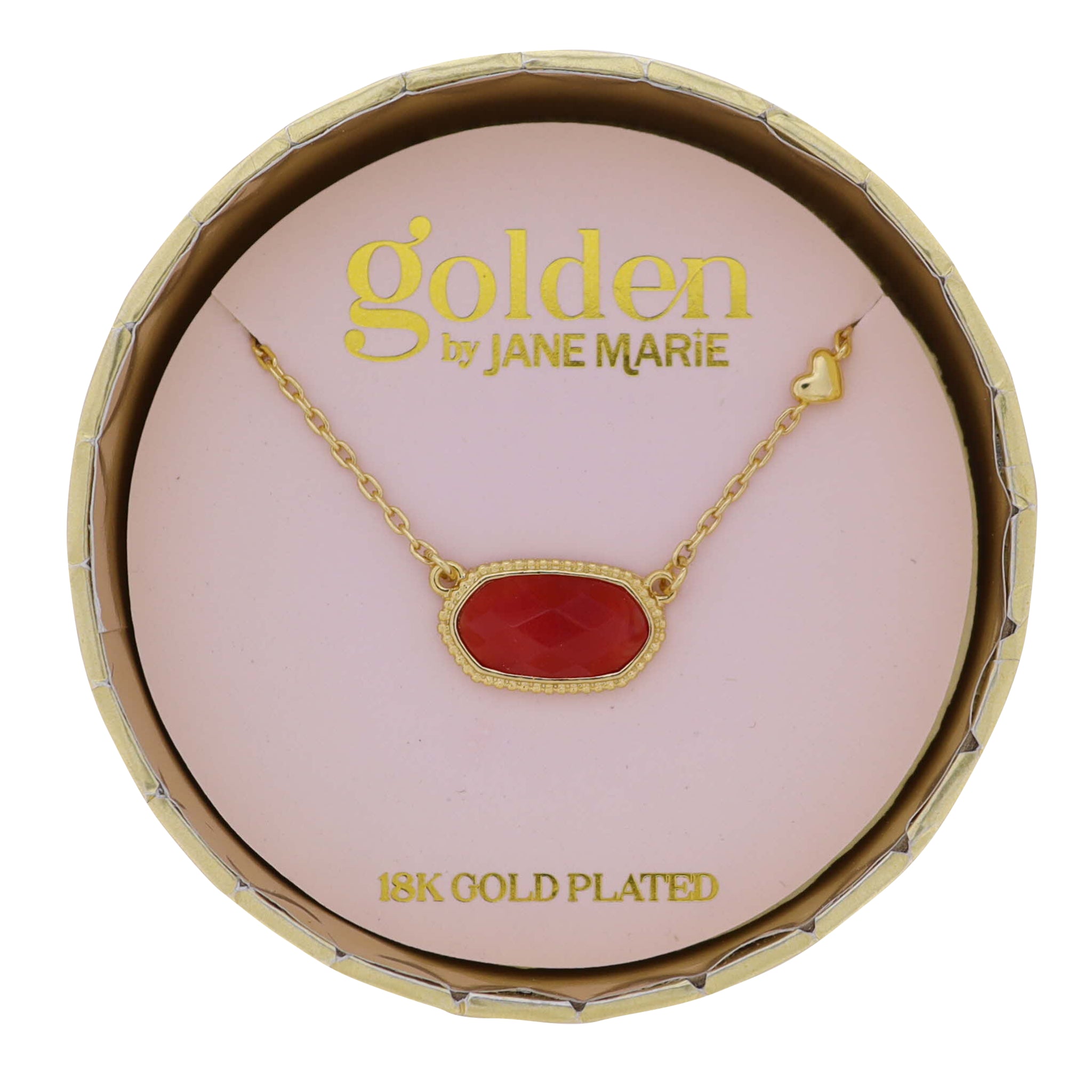 18K Gold Plated Cable Chain Necklace with Red Stone