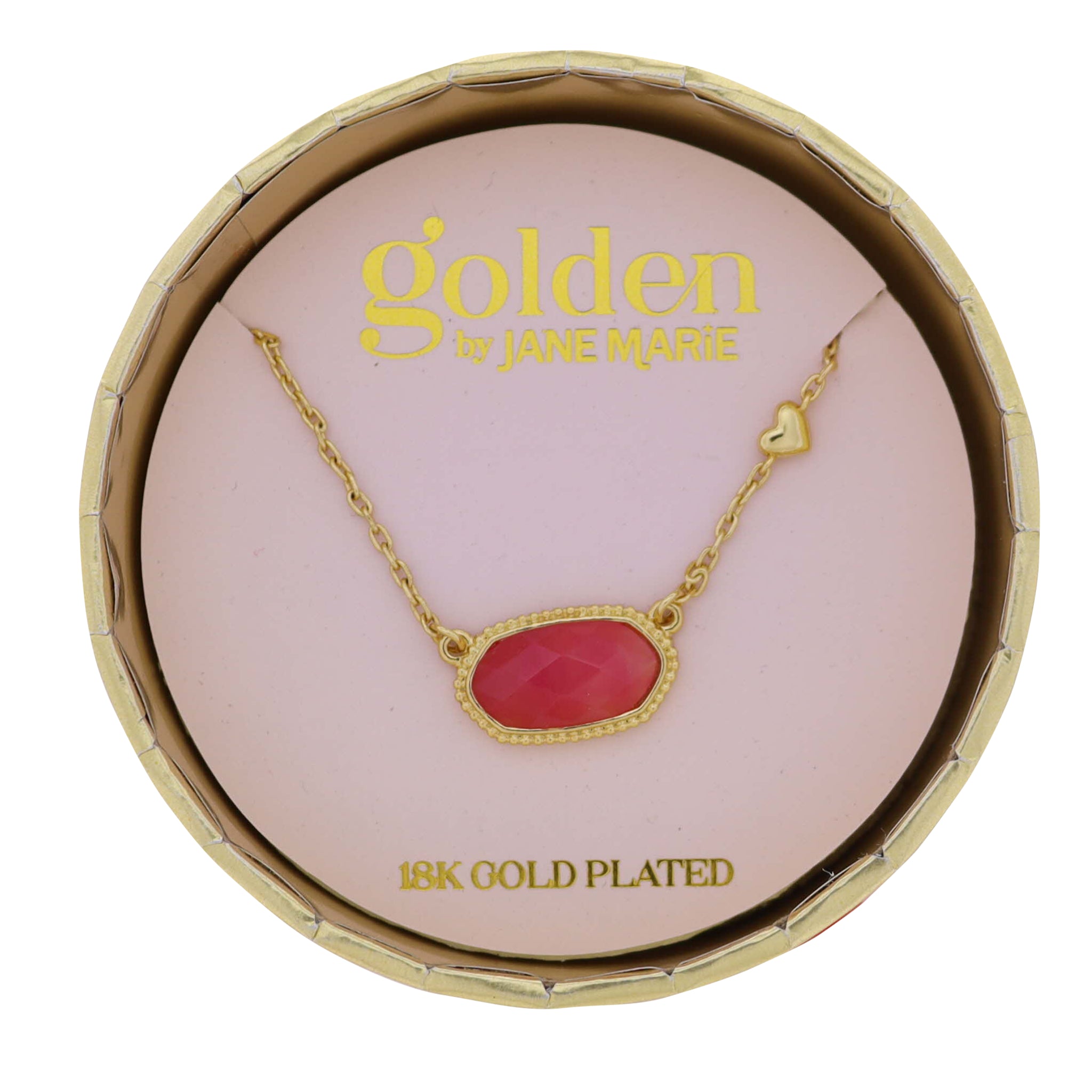 18K Gold Plated Cable Chain Necklace with Pink Stone