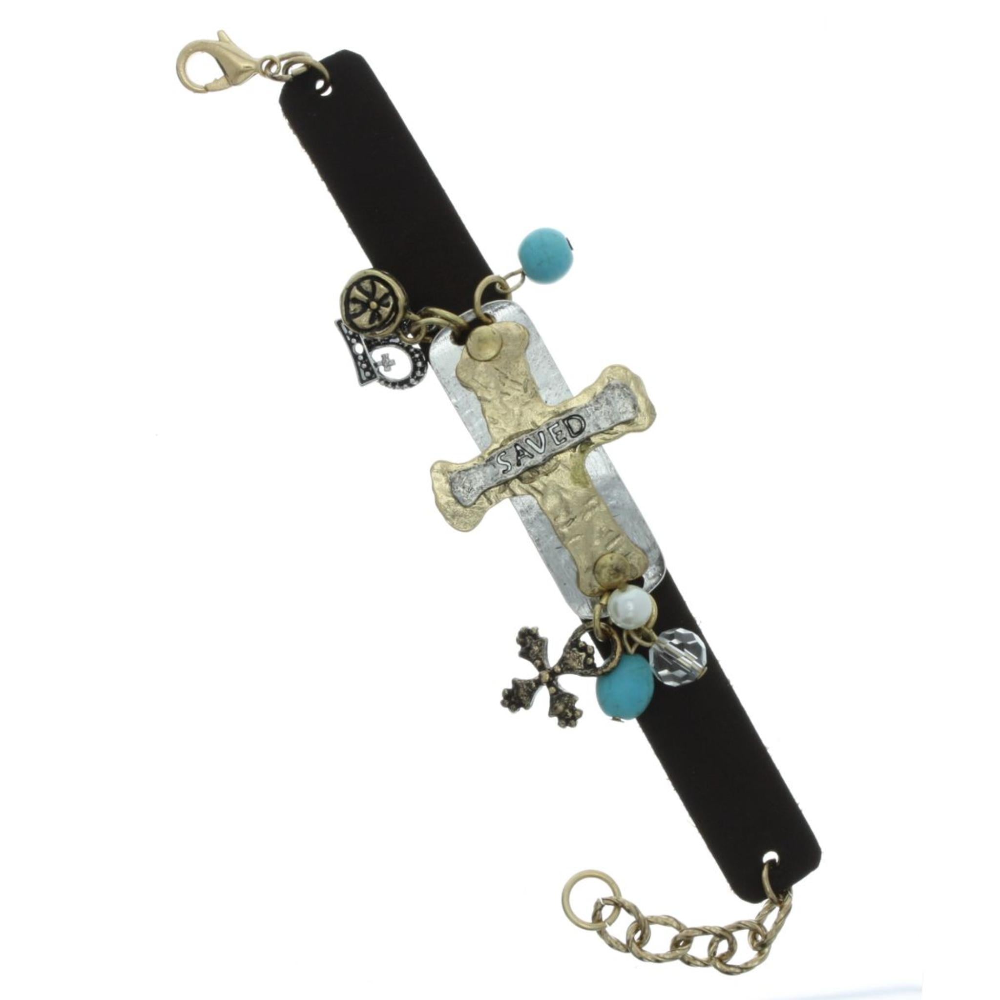 Leather Cross "Save" Bracelet