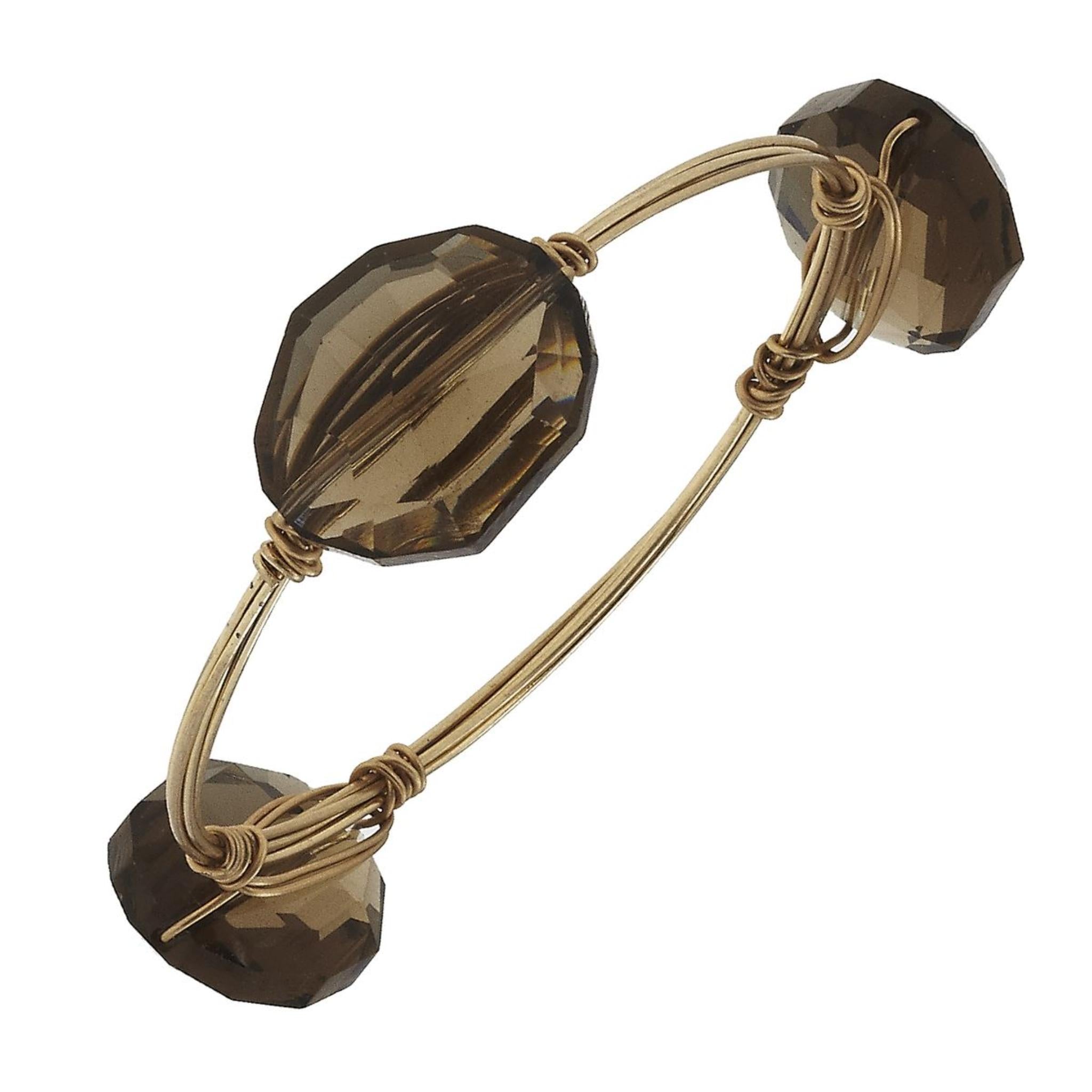 Antique Gold Wire Wrapped Bracelet with Large Smokey Quartz Stones
