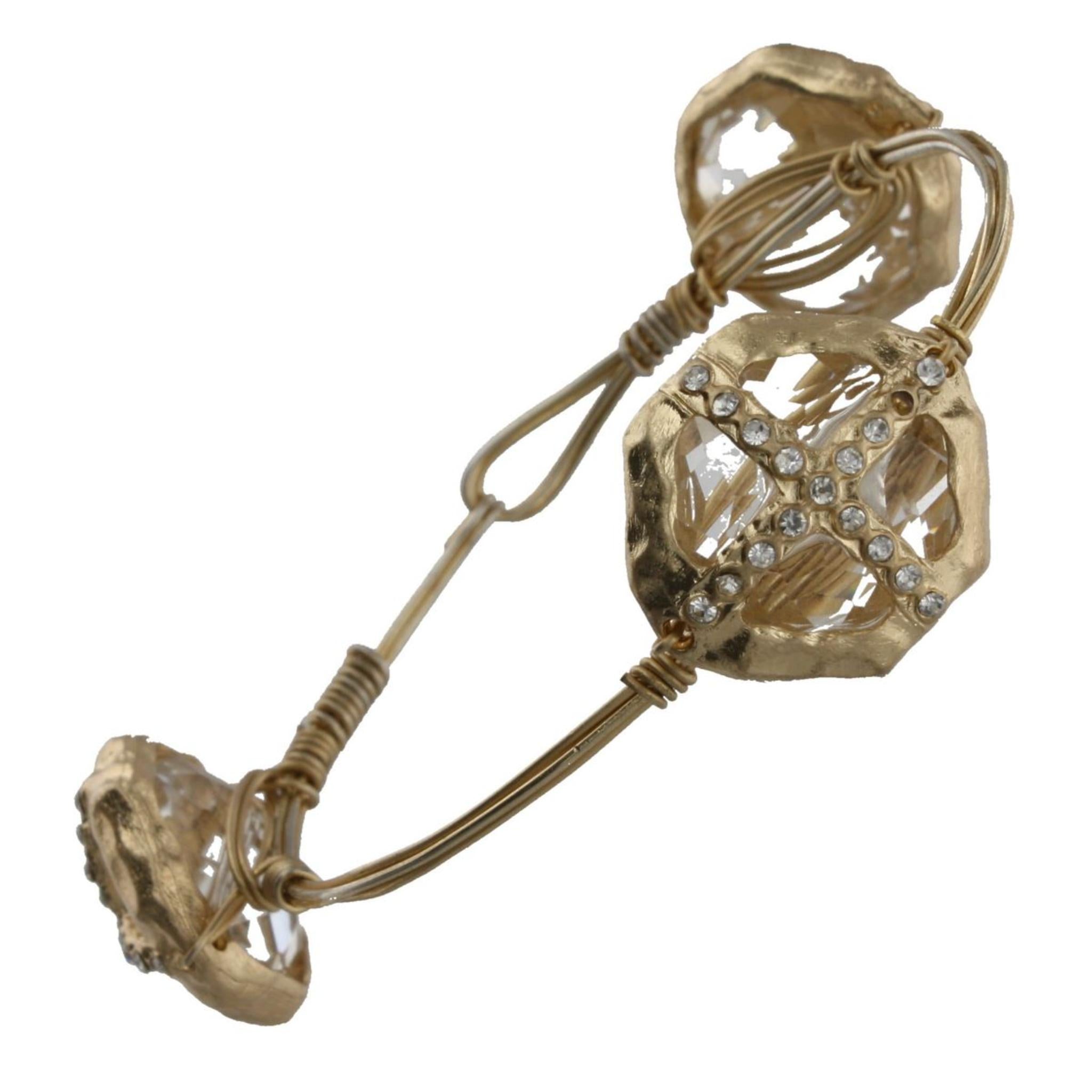 Antique Gold Wire Wrapped Bracelet with Hexagonal Soldered Chandelier