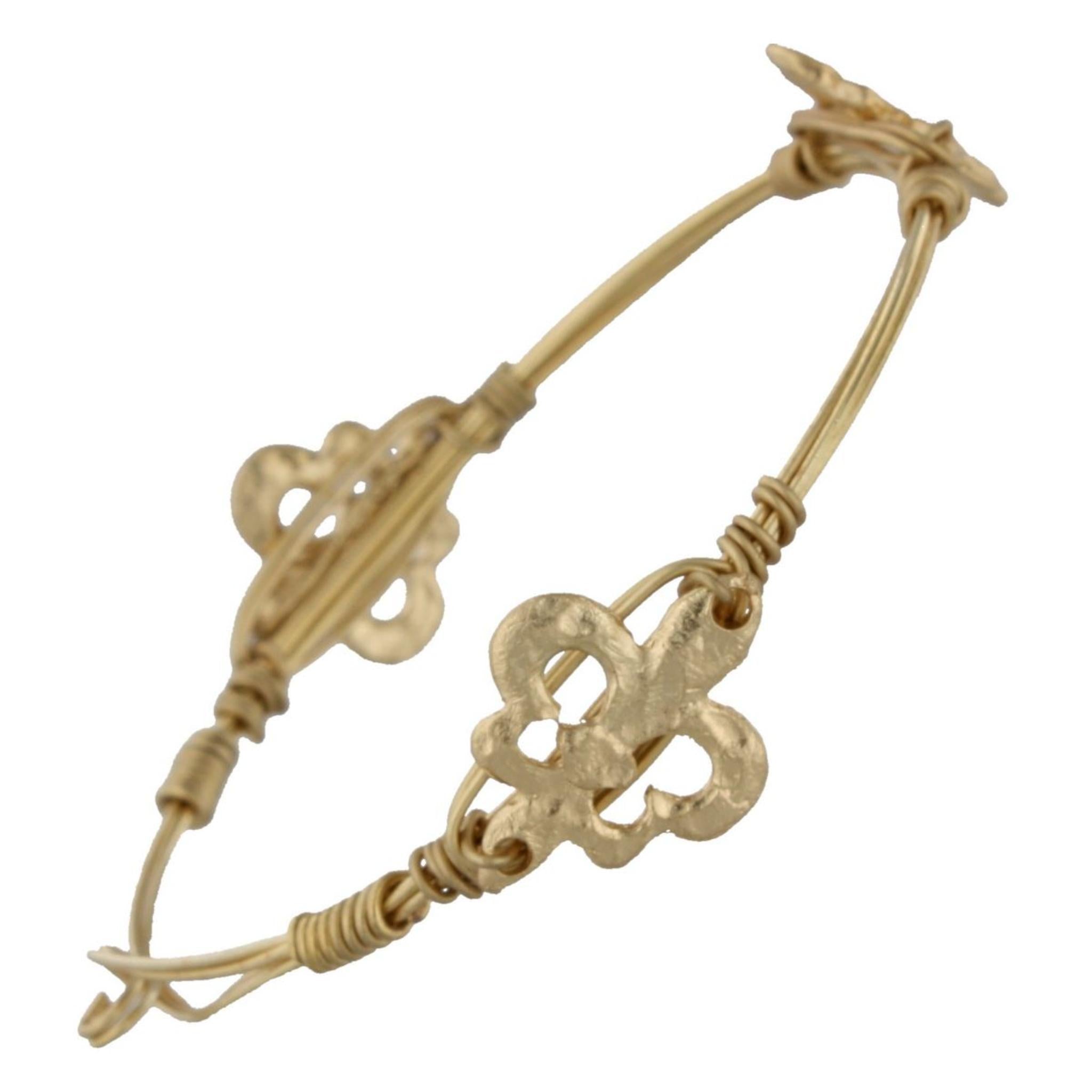 Antique Gold Wire Wrapped Bracelet with Fleur De Lis Castings