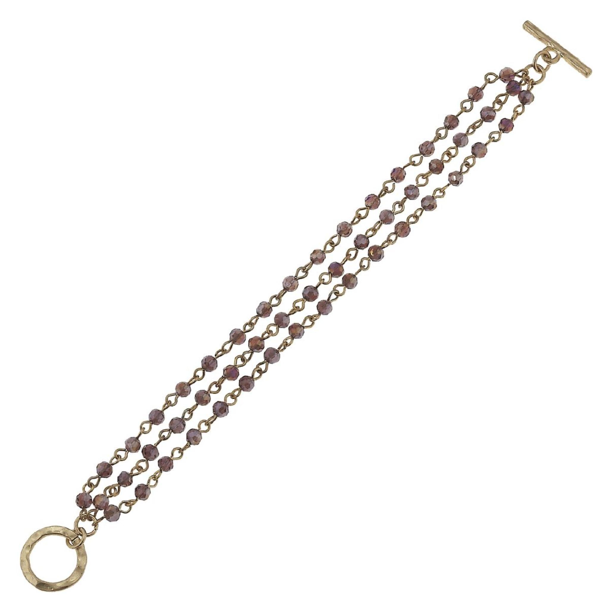 Antique Gold Linked Lavender Toggle Bracelet
