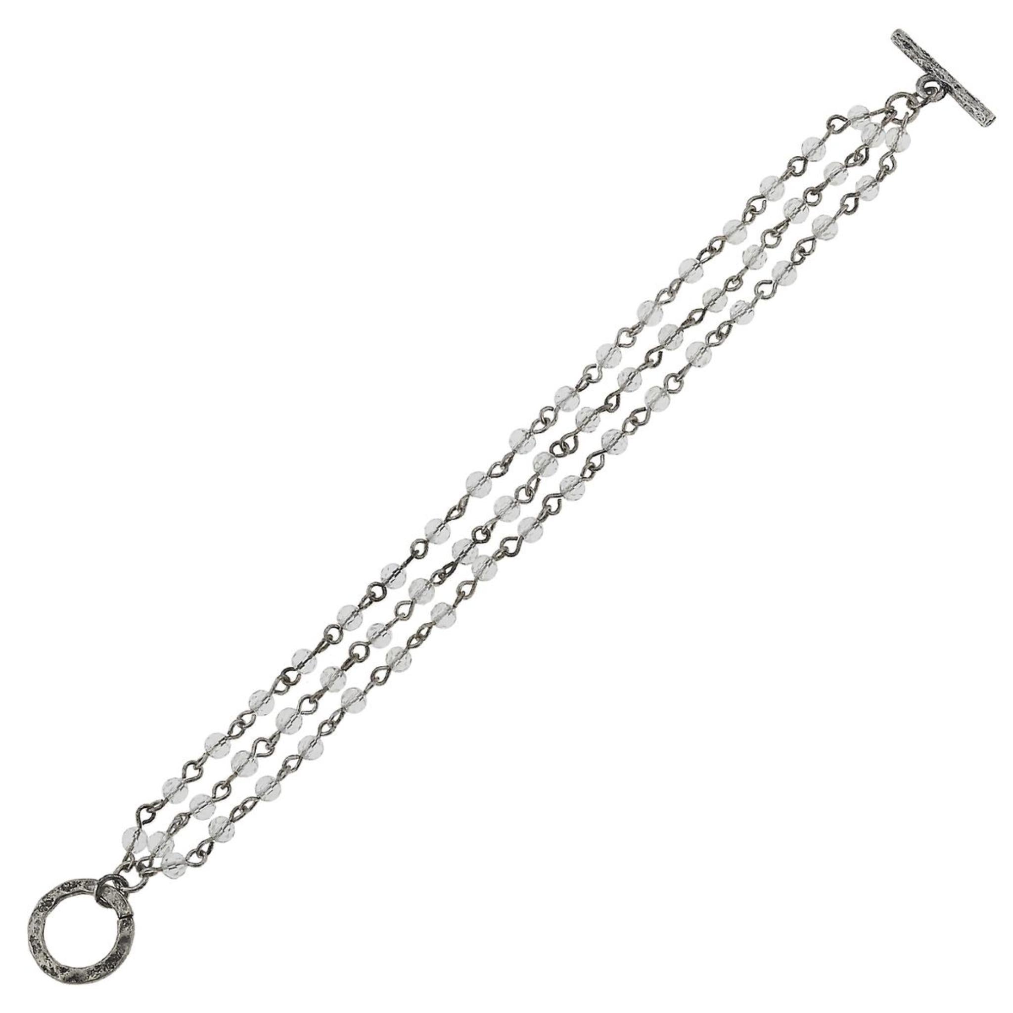 Antique Silver Linked Clear Toggle Bracelet