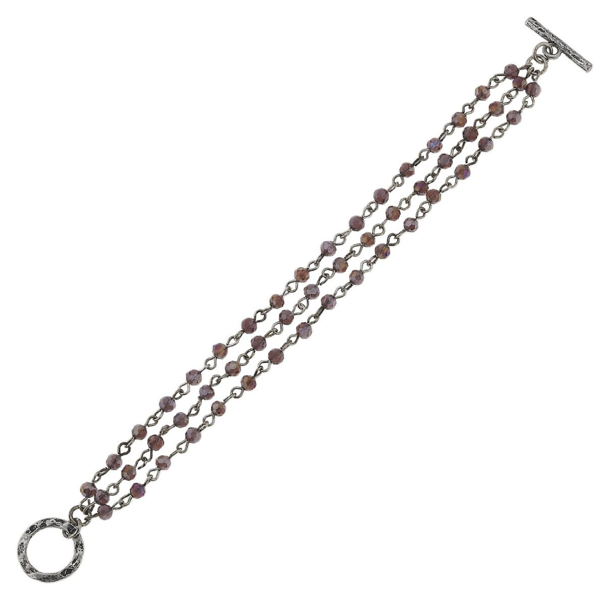 Antique Silver Linked Lavender Toggle Bracelet