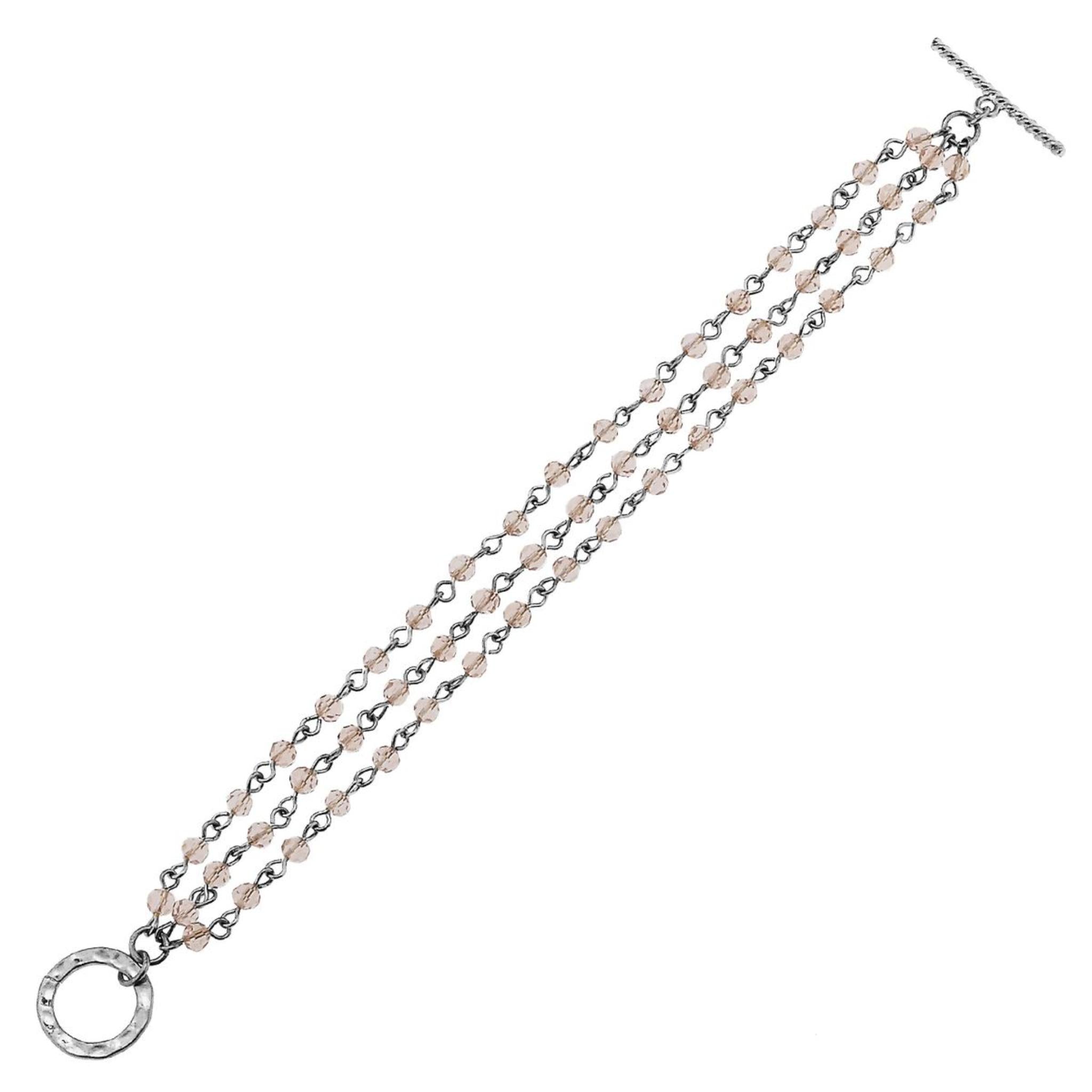 Antique Silver Linked Rose Toggle Bracelet