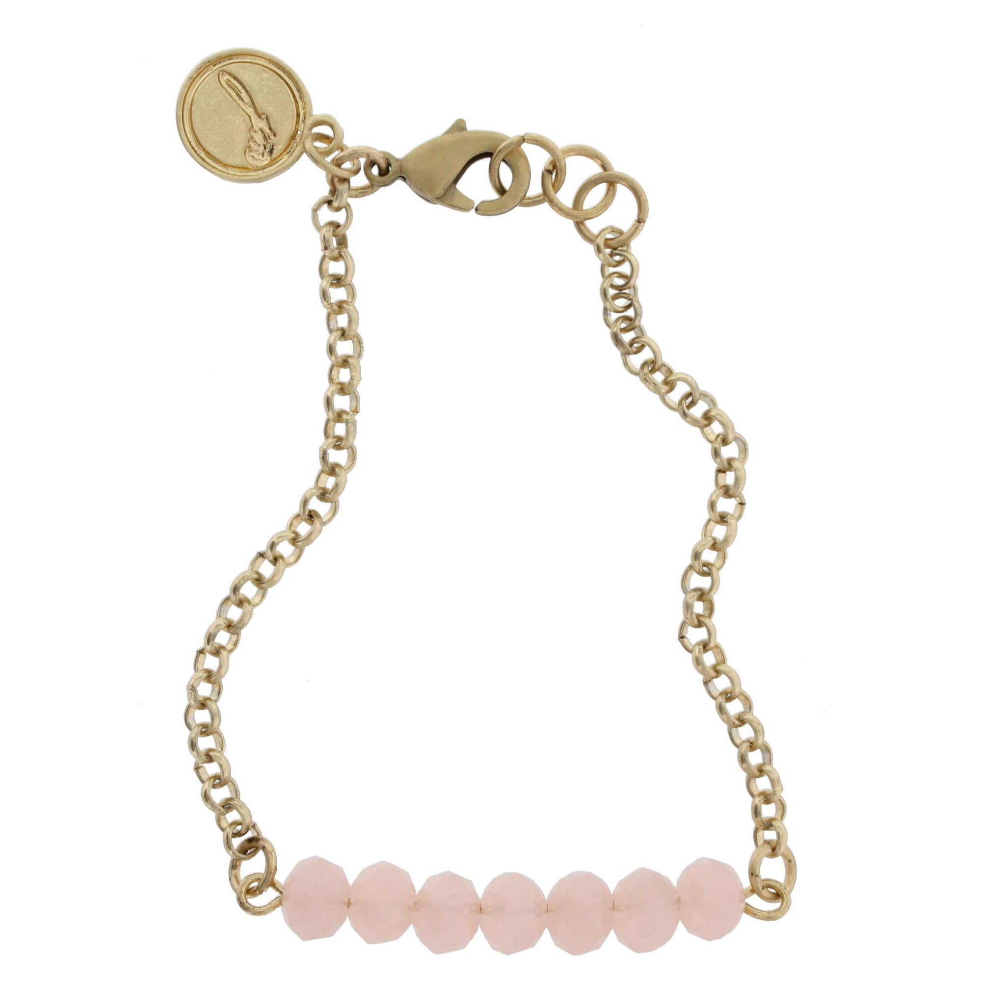 Gold Linked Bracelet with Faceted Light Pink Rondelles
