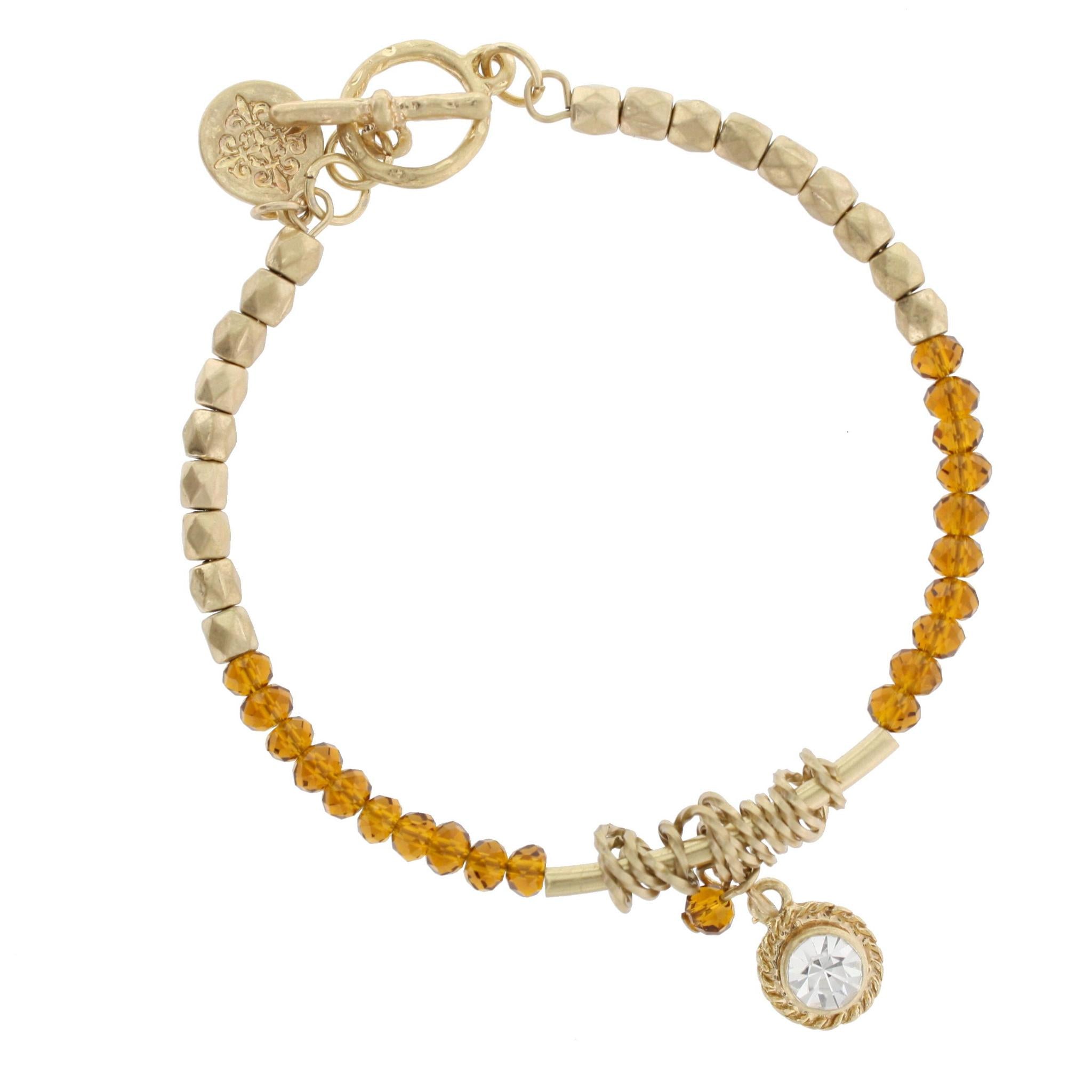 Worn Gold and Dark Brown Toggle Bracelet