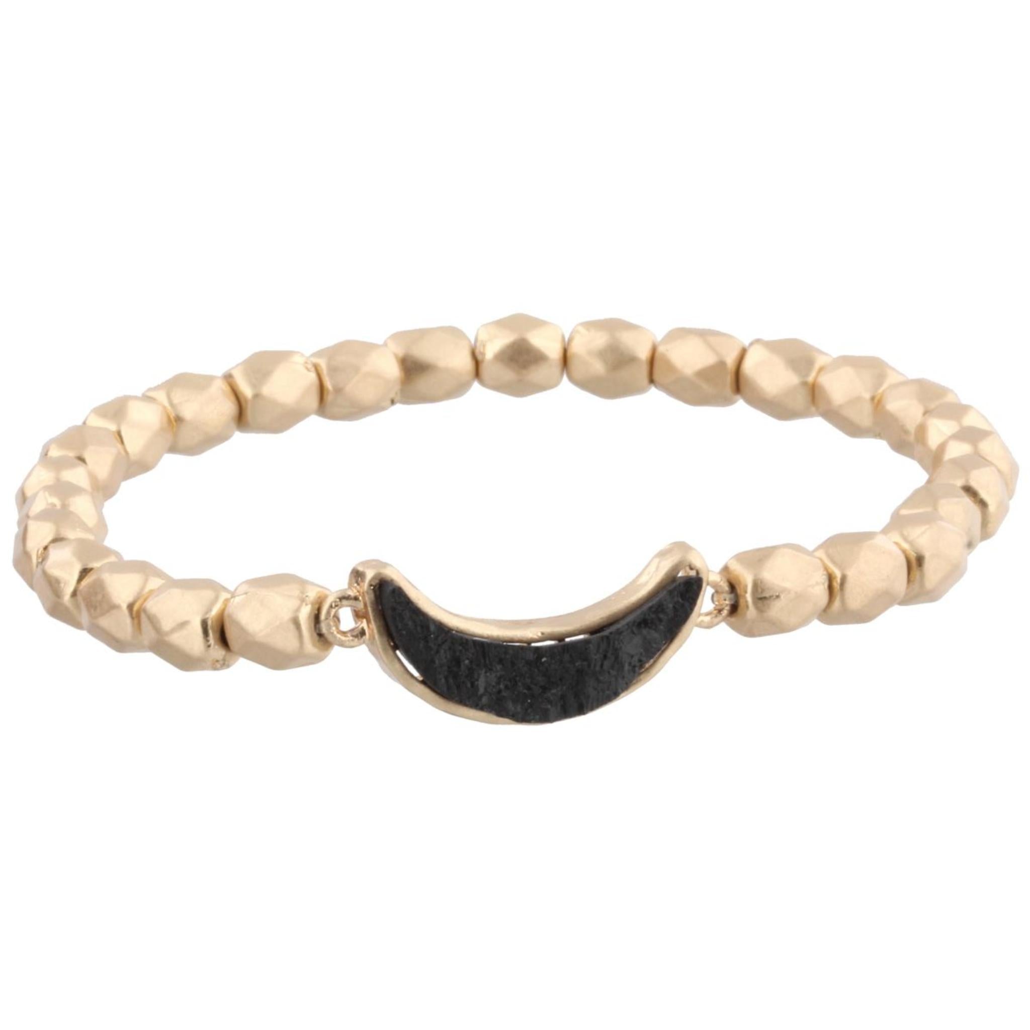 Gold Beaded Stretch Bracelet with Jet Bib Shaped Druzy