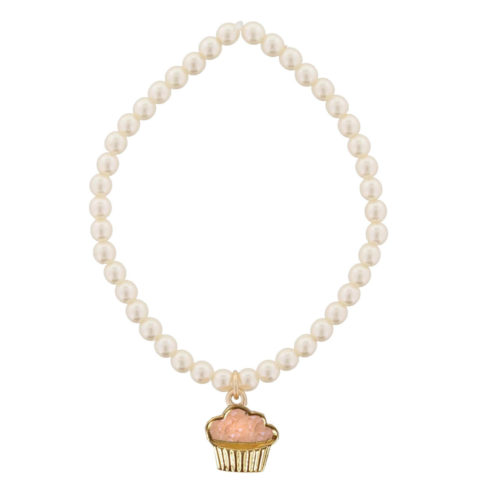 Kids Pearl Stretch Bracelet with Peach Cupcake Druzy