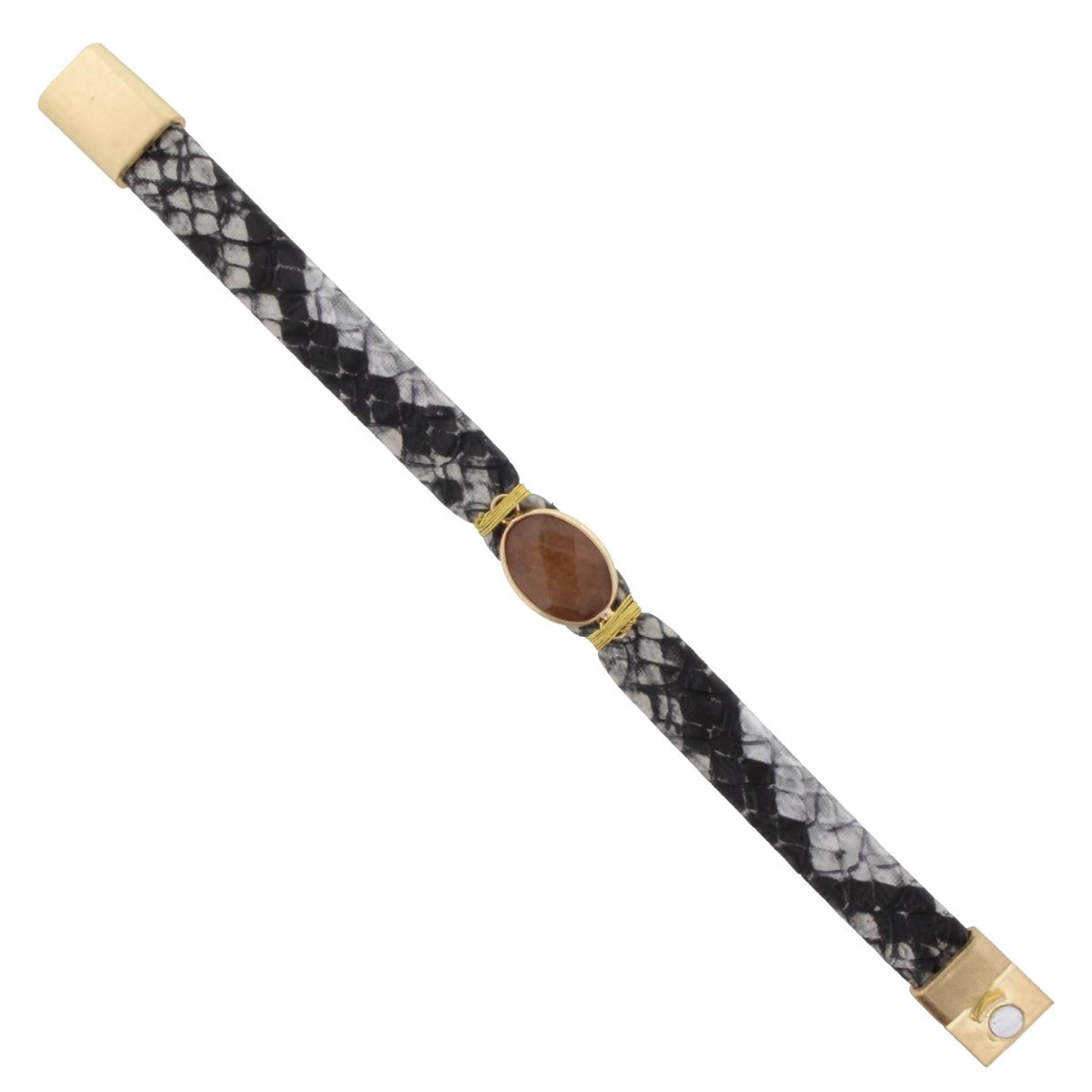 Snakeskin Leather Bracelet with Carnelian Stone