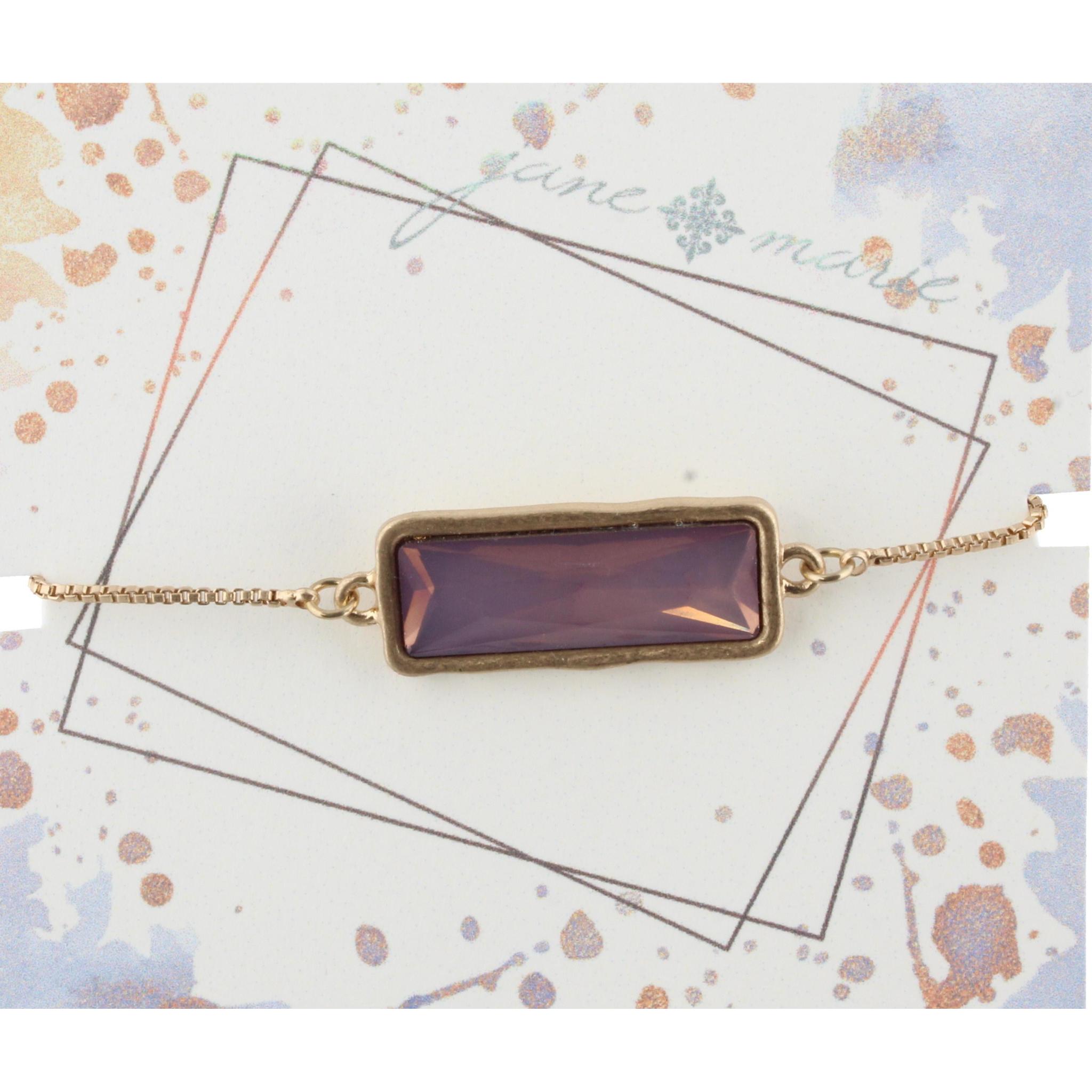 Gold Adjustable Chain Bracelet with Purple Rectangle Rhinestone
