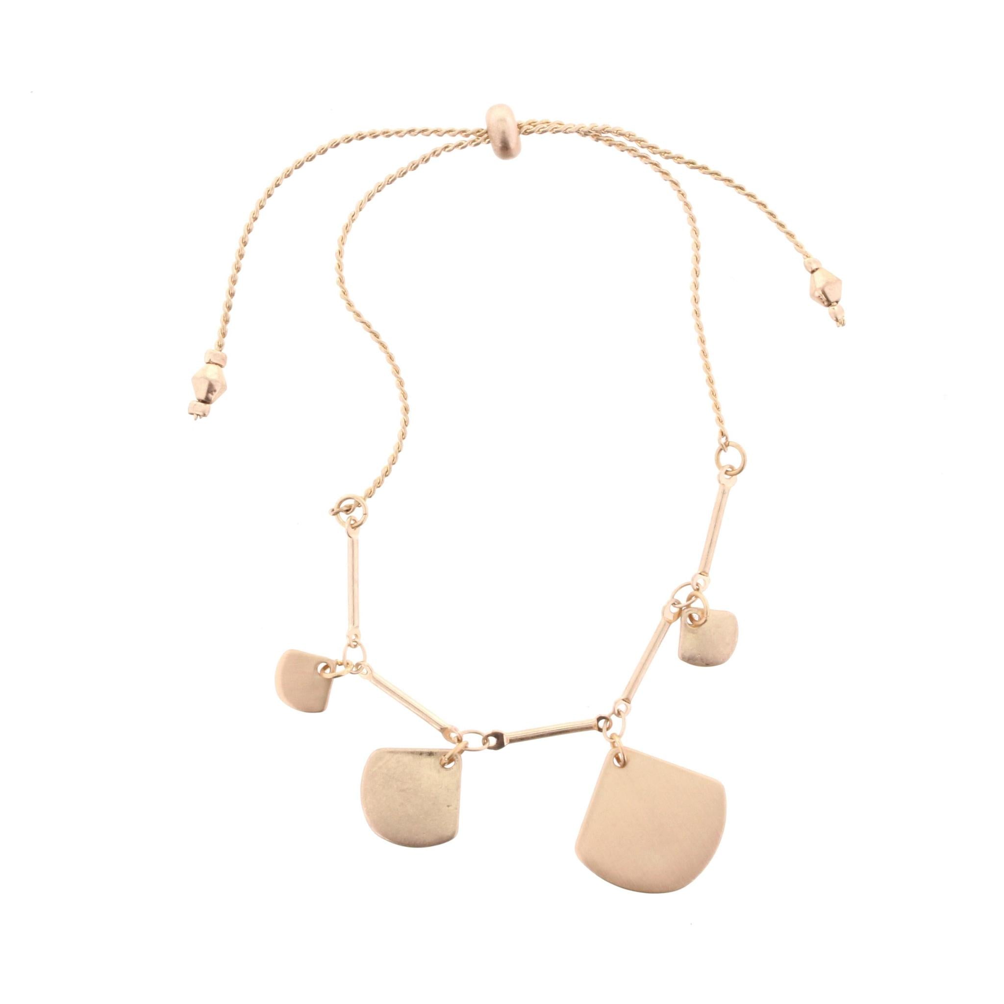 Gold Adjustable Pull Cord Bracelet with Gold Fan Dangles