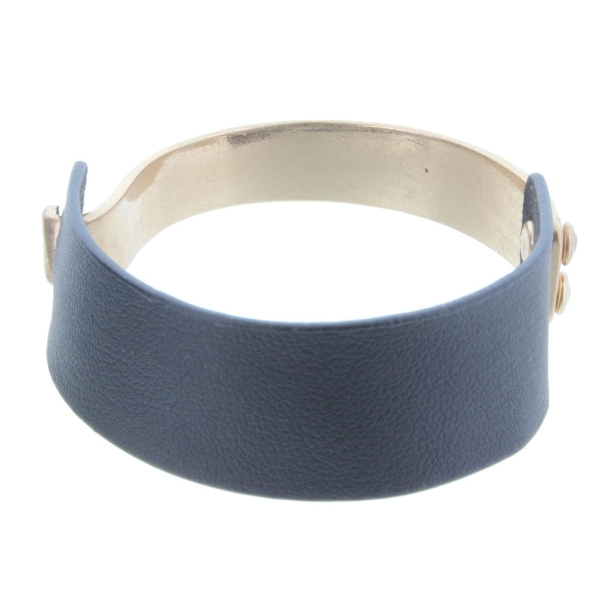Half Gold Cuff Half Black Leather Bracelet