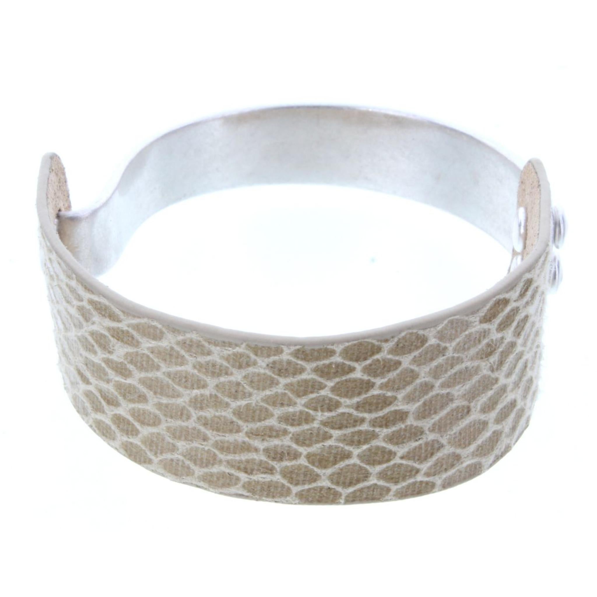 Half Silver Cuff Half Cream Snake Skin Bracelet