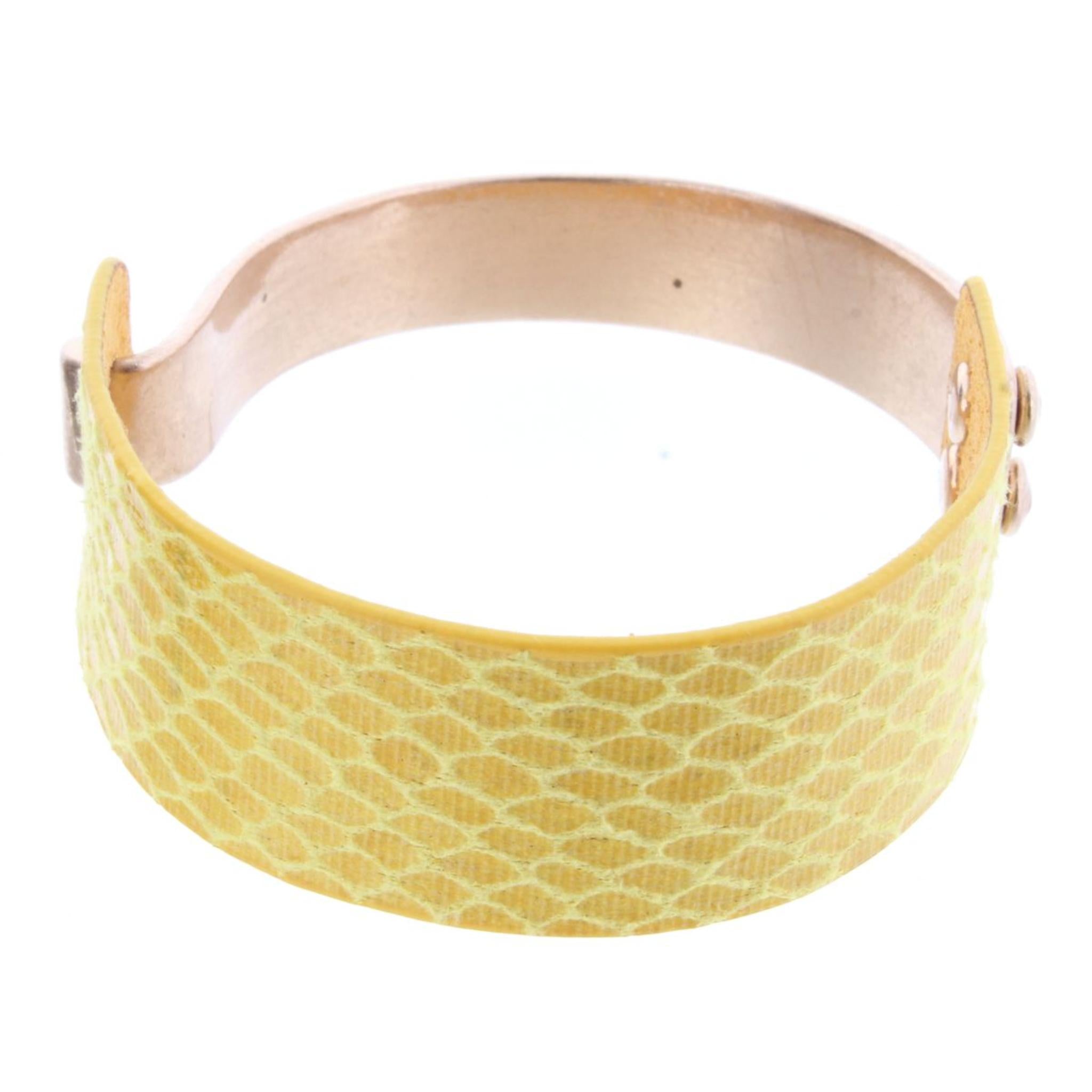 Half Gold Cuff Half Yellow Snake Skin Leather Bracelet