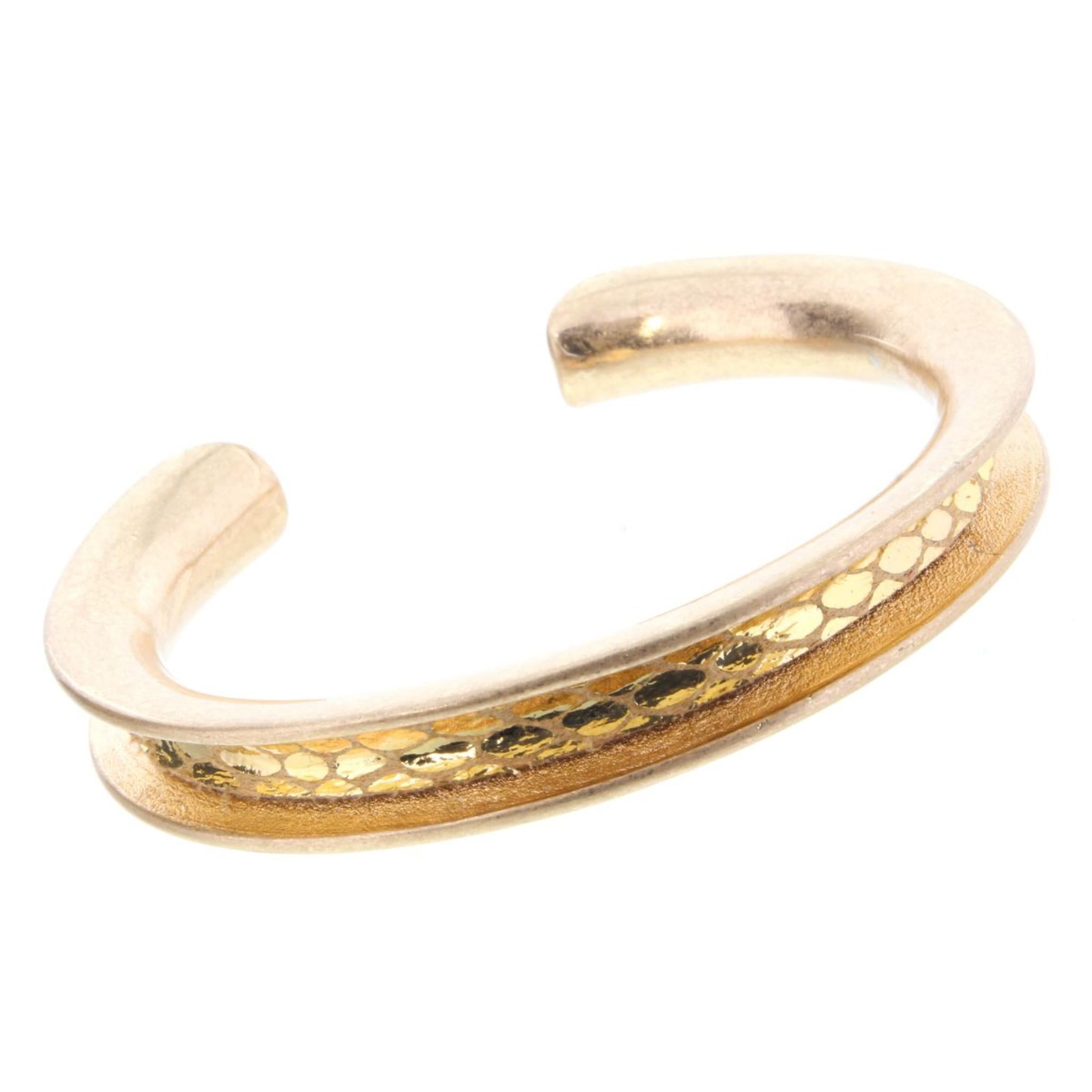 Gold Cuff Bracelet with Gold Snake Skin Inlay