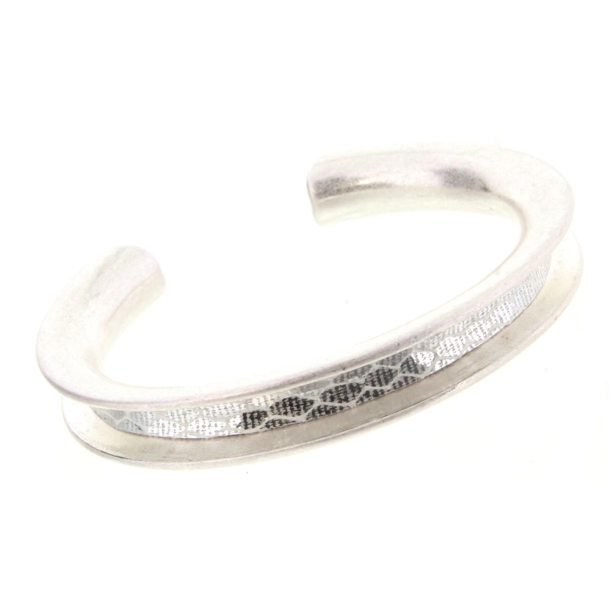 Silver Cuff Bracelet with Silver Snake Skin Inlay