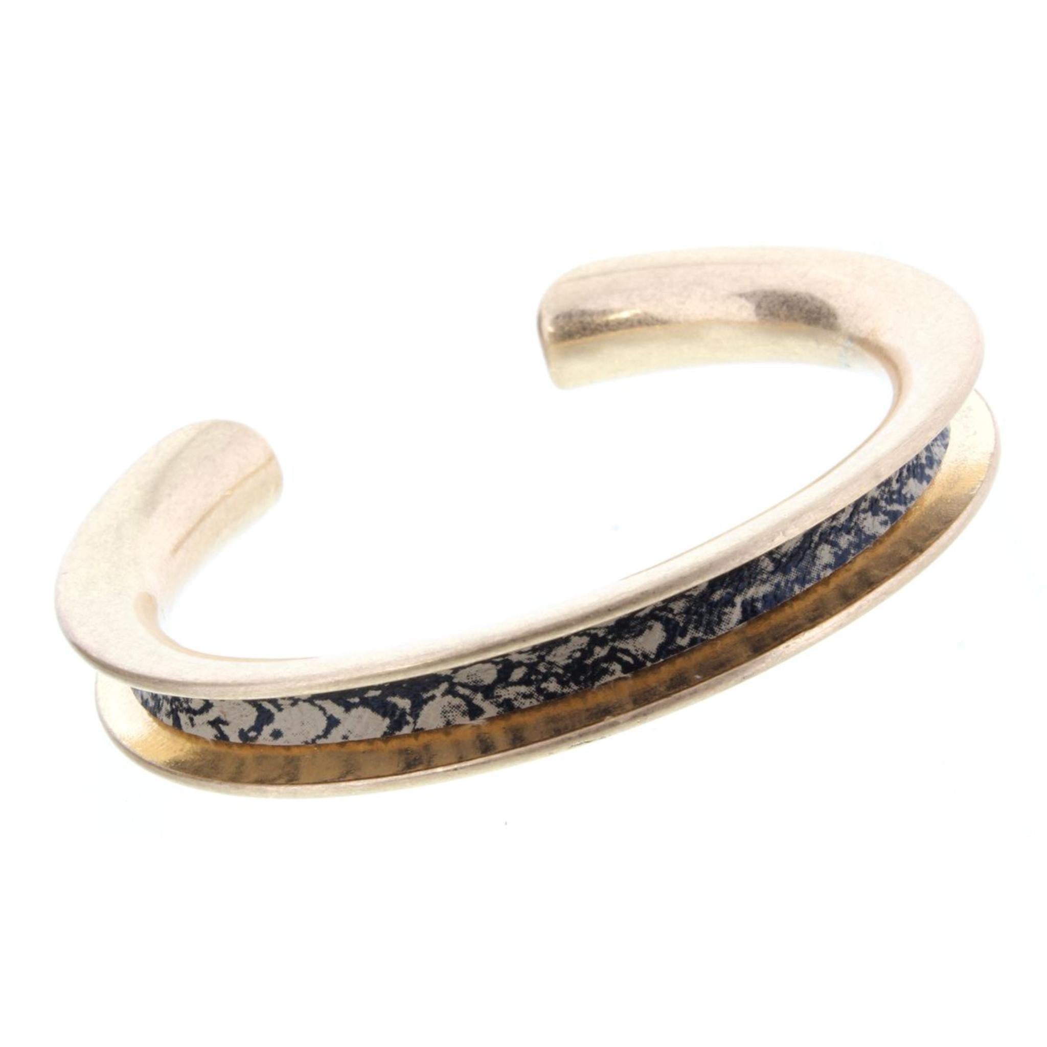 Gold Cuff Bracelet with Snake Skin Inlay