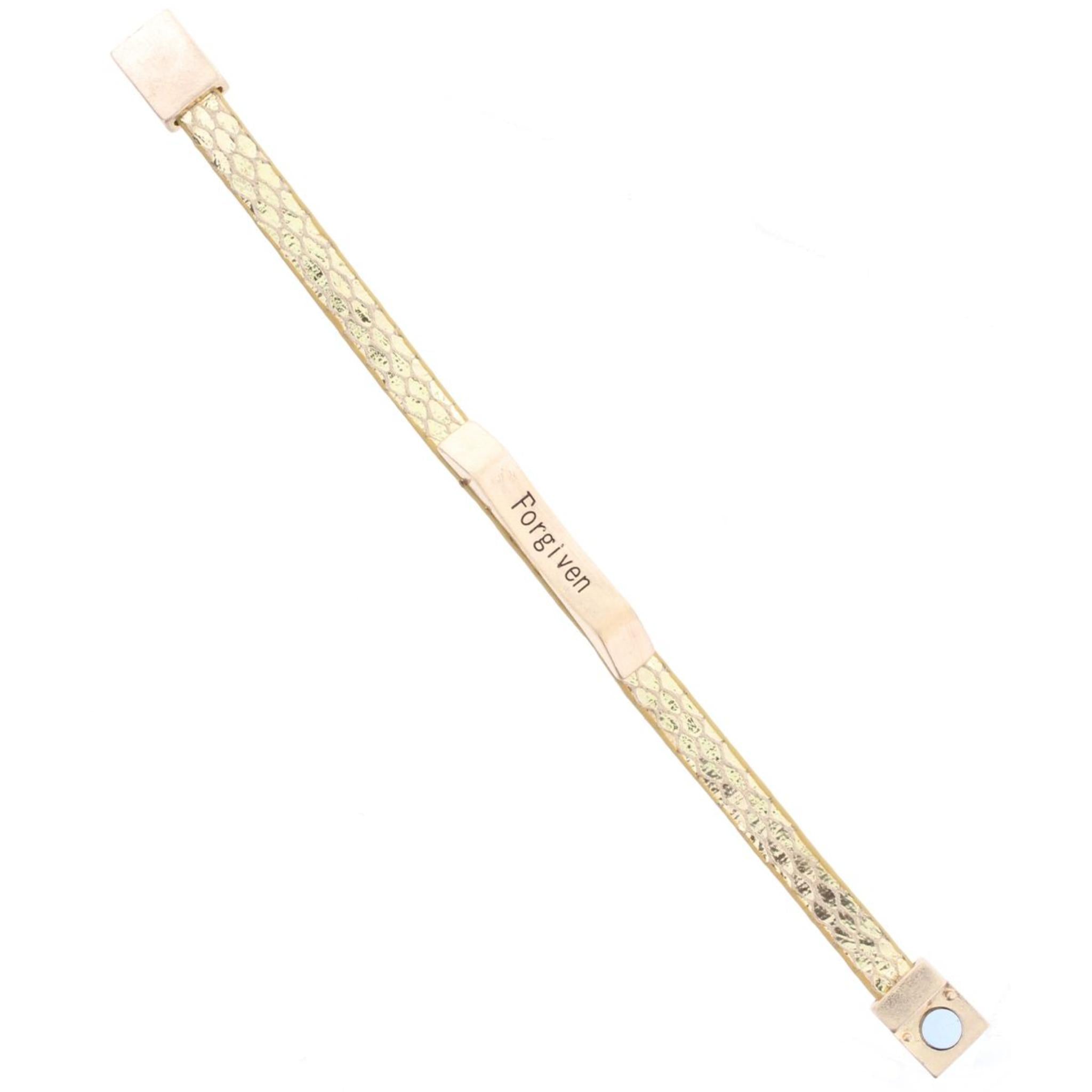 Gold Leather Snake Bracelet with Gold Bar "Forgiven"