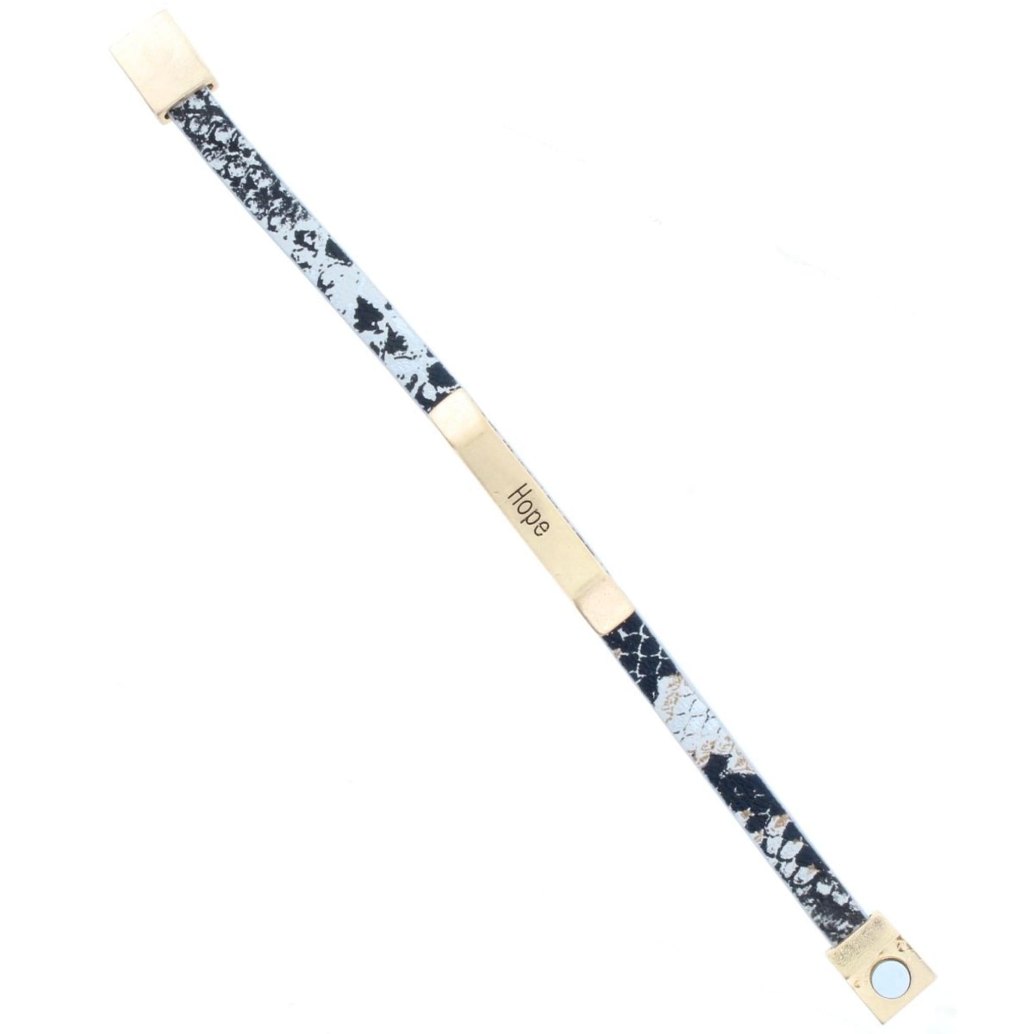 Black and Silver Snake Skin Bracelet with Gold Bar "Hope"